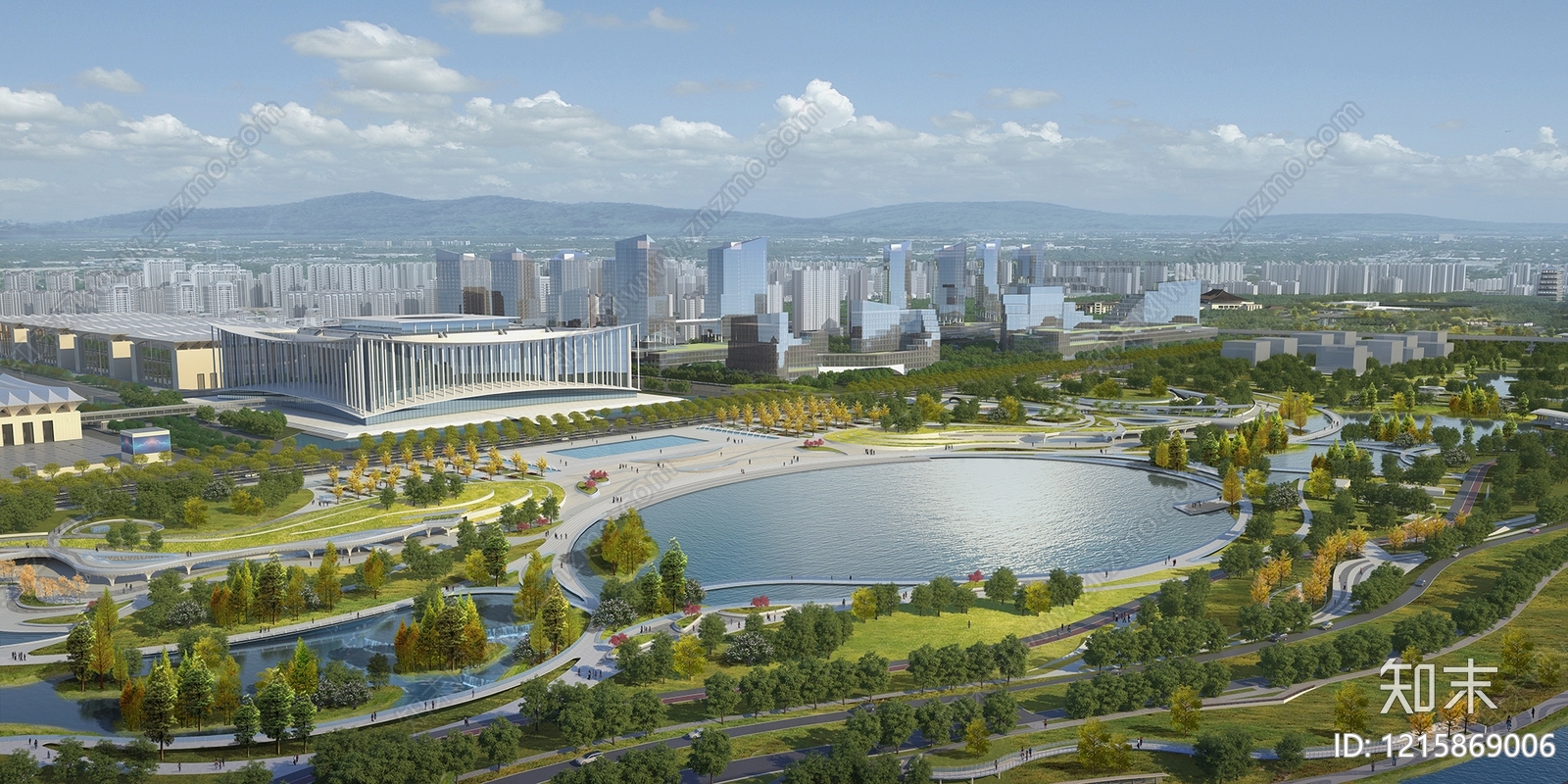 现代主义广场景观3D模型渲染效果图