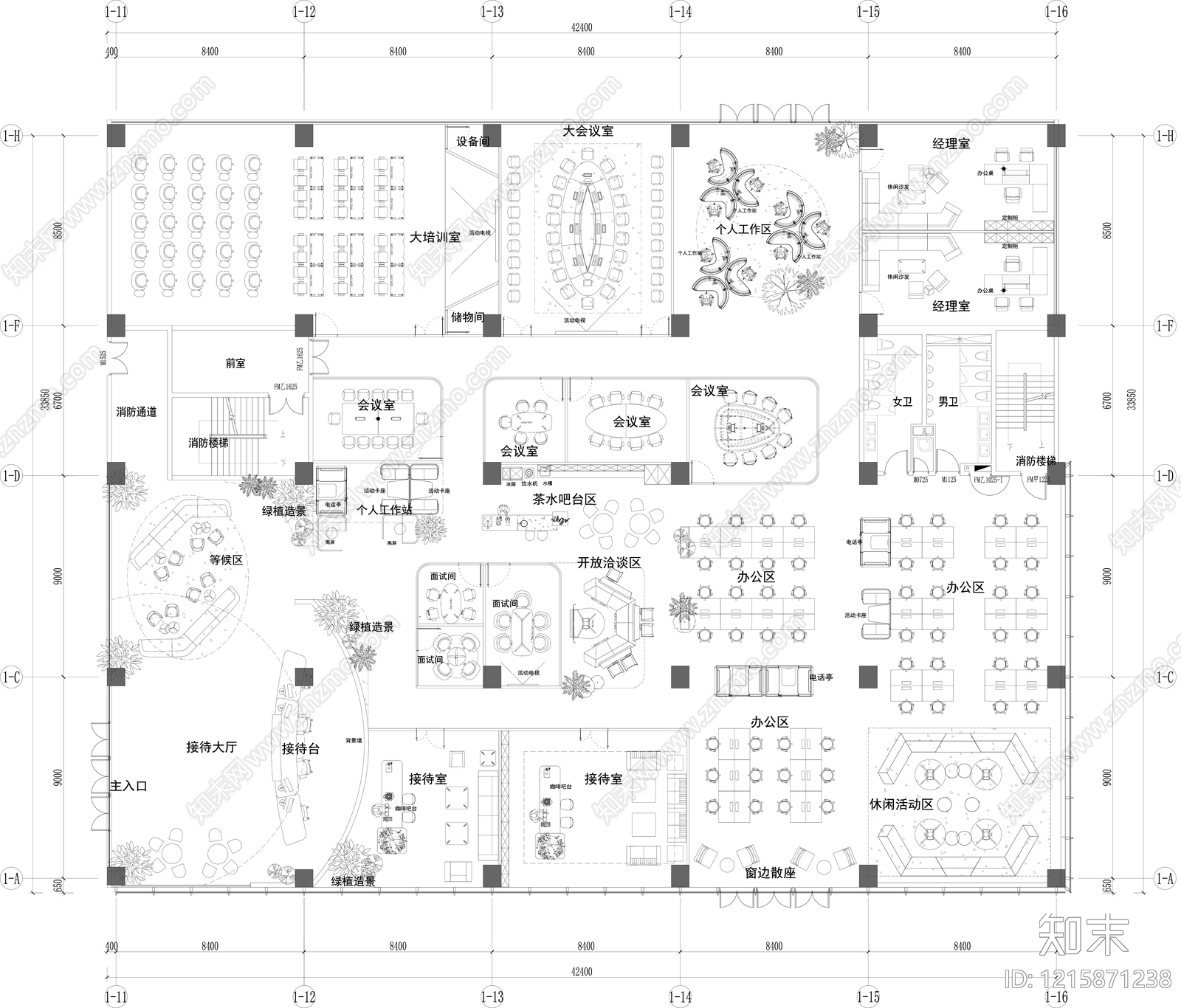 现代开放办公室CAD图纸