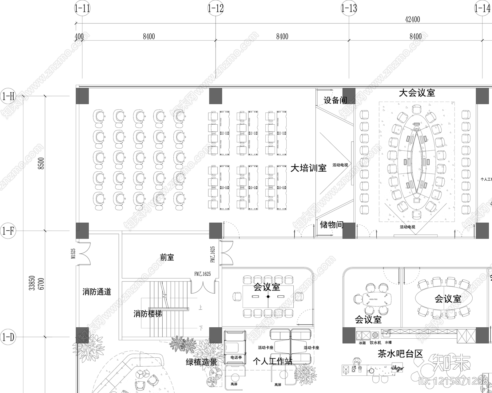 现代开放办公室cad施工图下载【ID:1215871238】