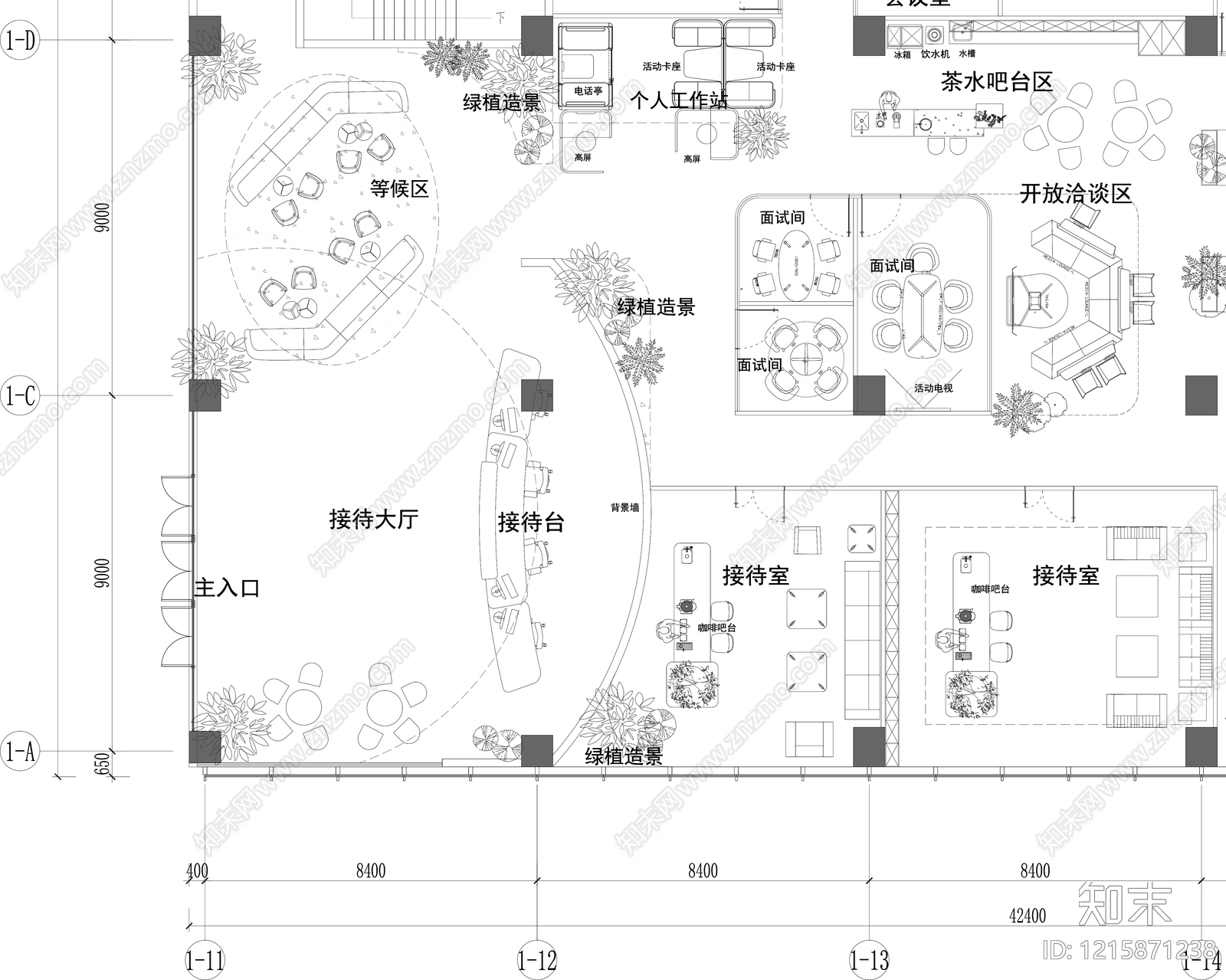 现代开放办公室cad施工图下载【ID:1215871238】