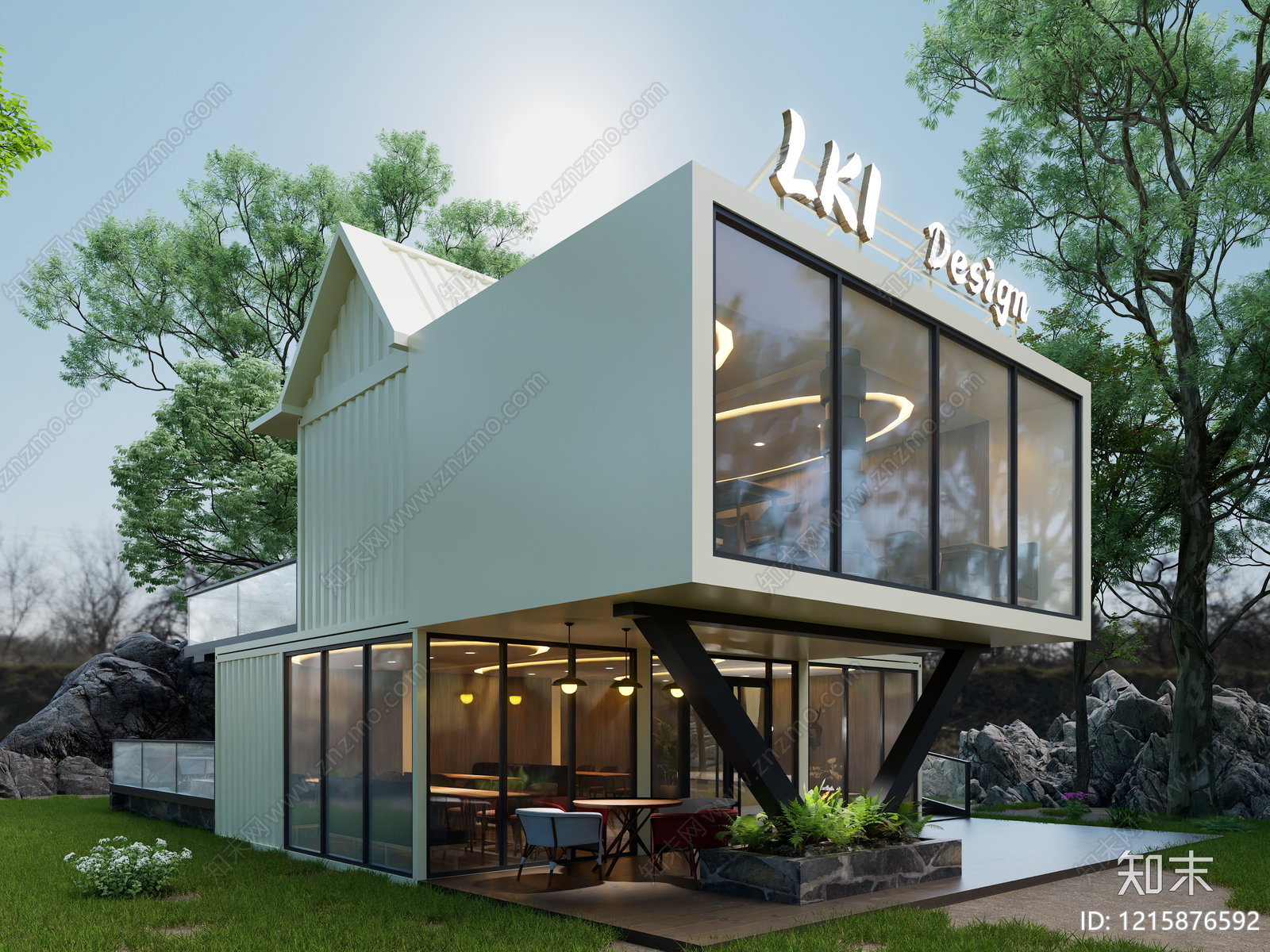 现代简约餐饮建筑SU模型下载【ID:1215876592】