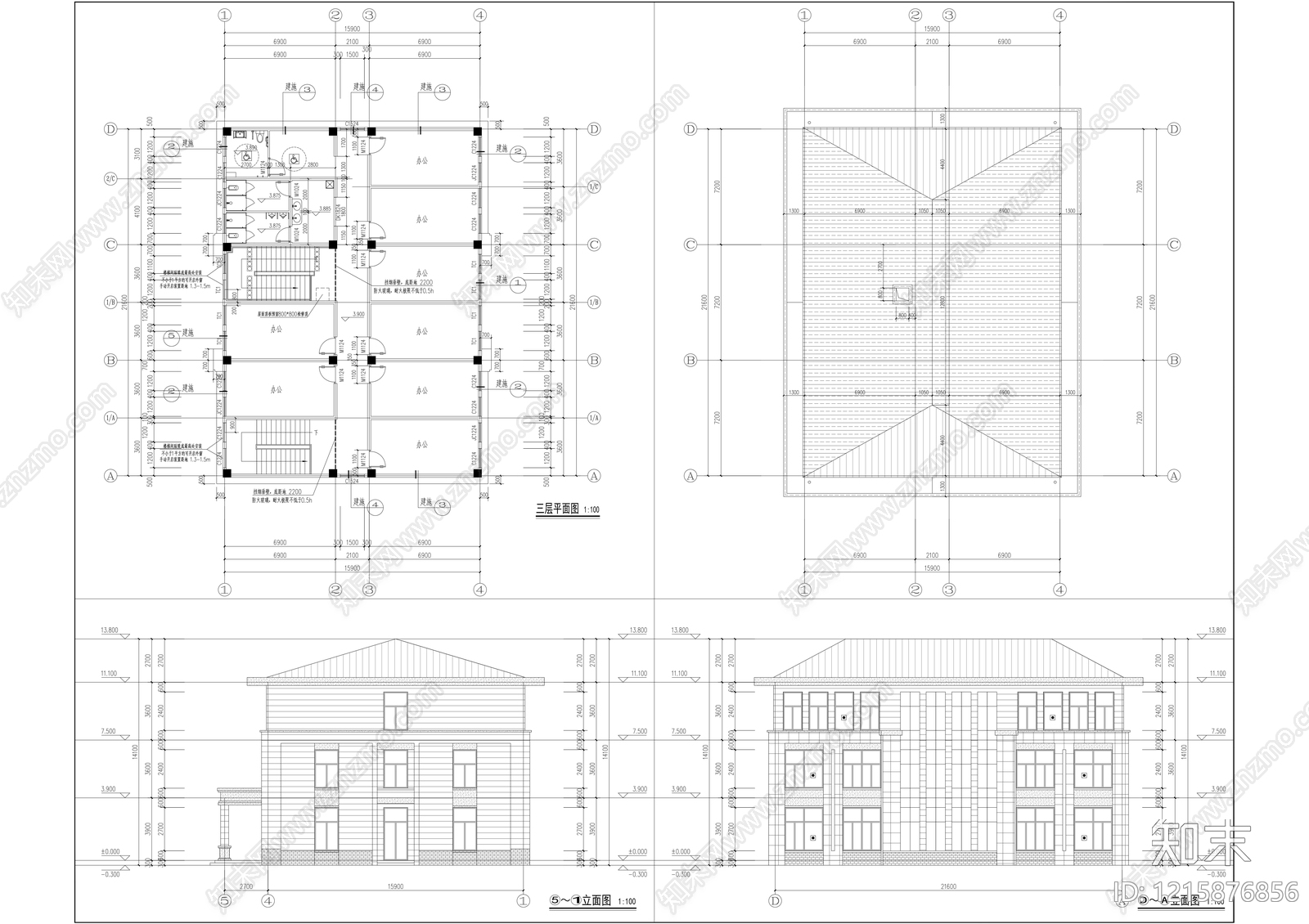 现代办公楼建筑cad施工图下载【ID:1215876856】