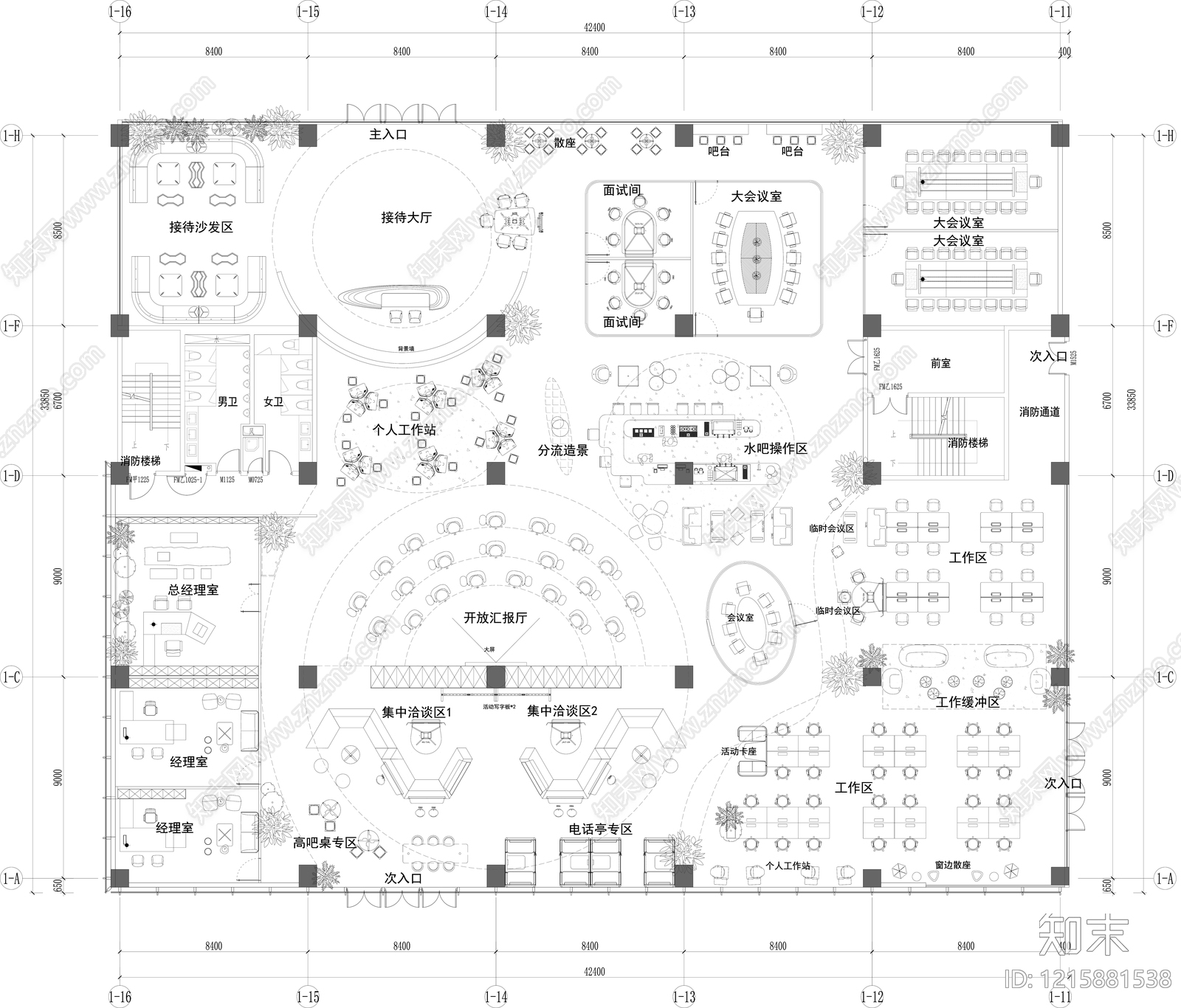 现代开放办公室CAD图纸