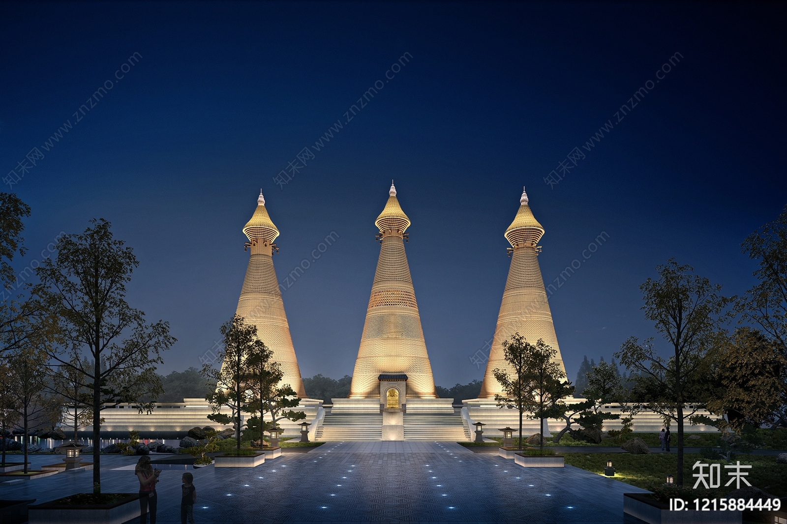 新中式艺术风格建筑3D模型下载【ID:1215884449】