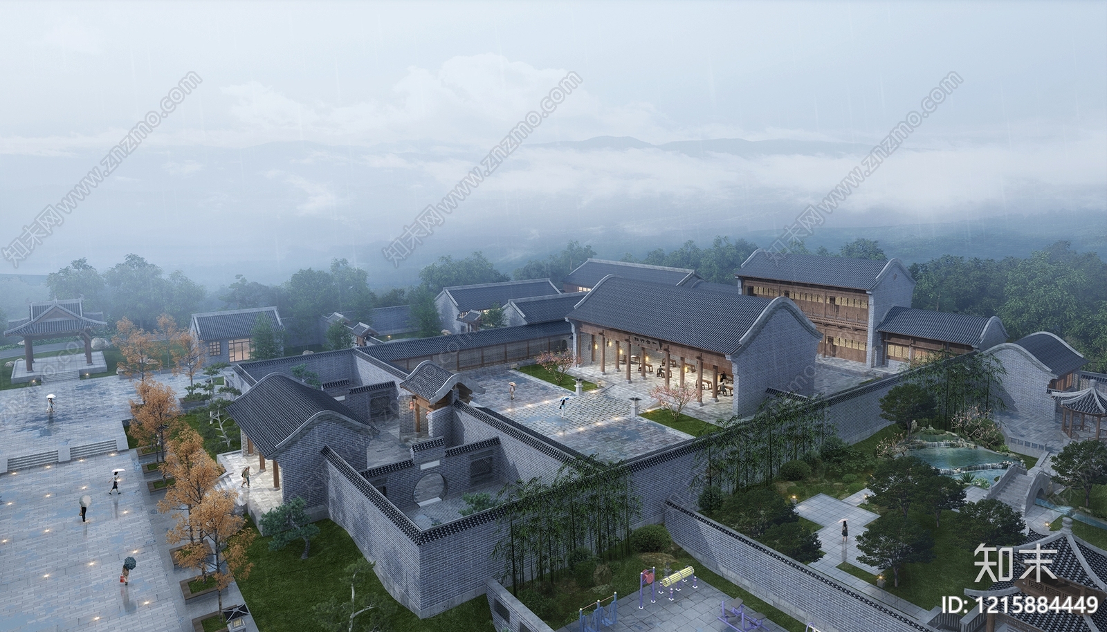 新中式艺术风格建筑3D模型下载【ID:1215884449】