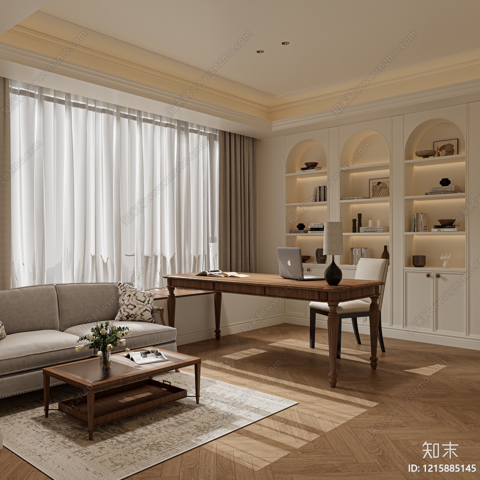 奶油风书房3D模型下载【ID:1215885145】