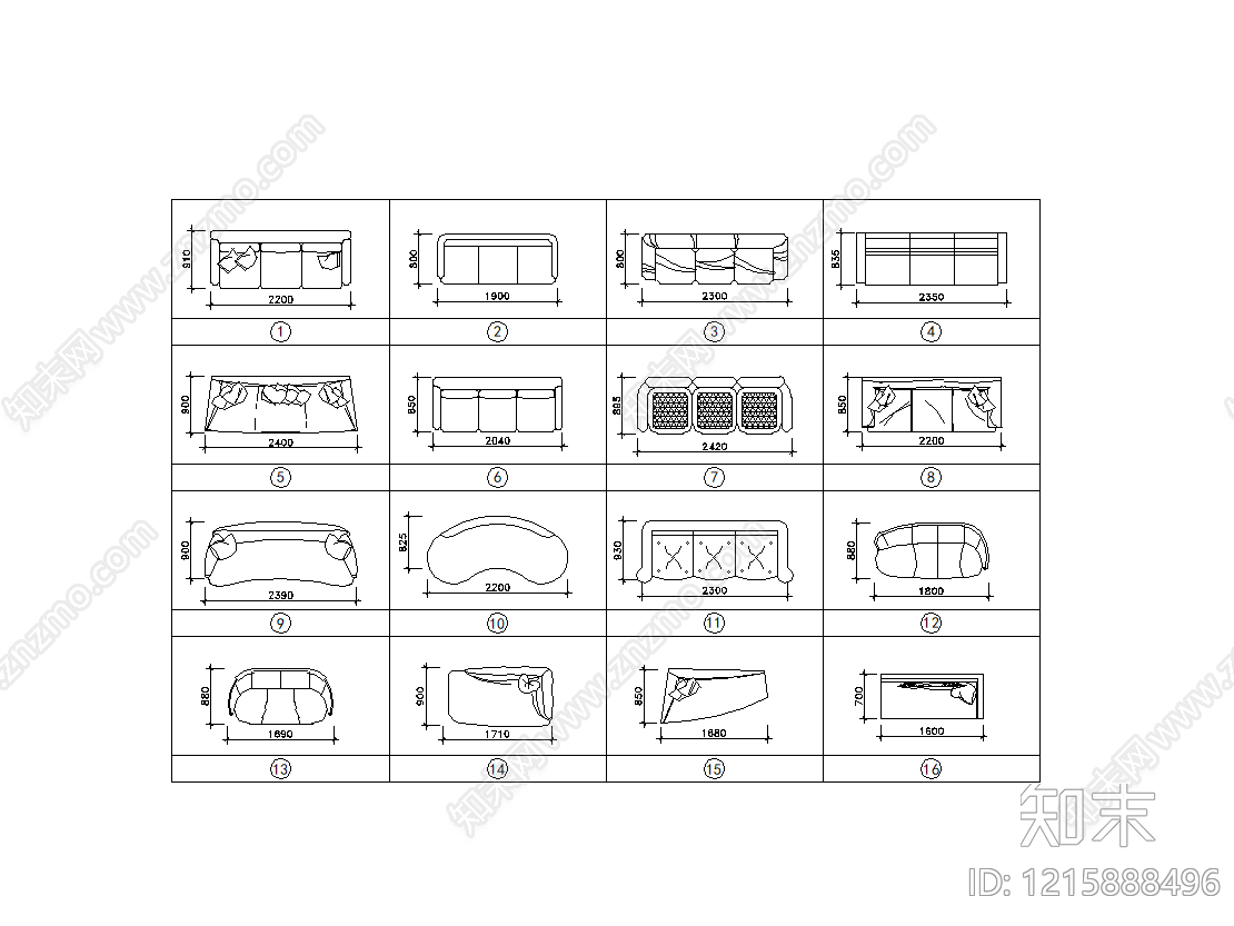现代简约沙发施工图下载【ID:1215888496】
