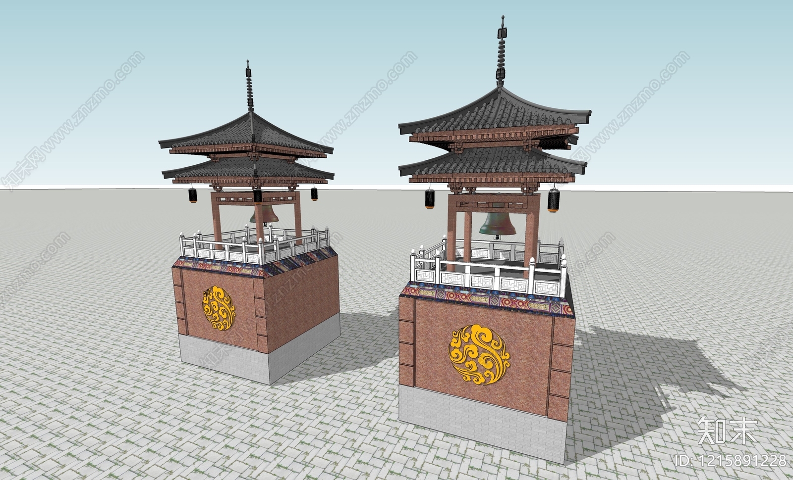 新中式寺庙建筑SU模型下载【ID:1215891228】
