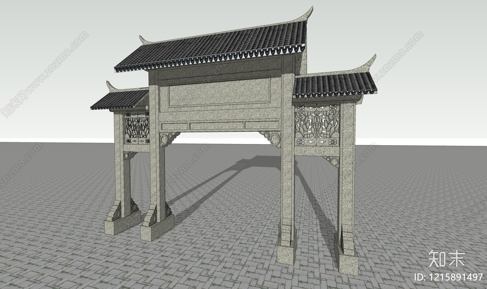 新中式入口大门SU模型下载【ID:1215891497】