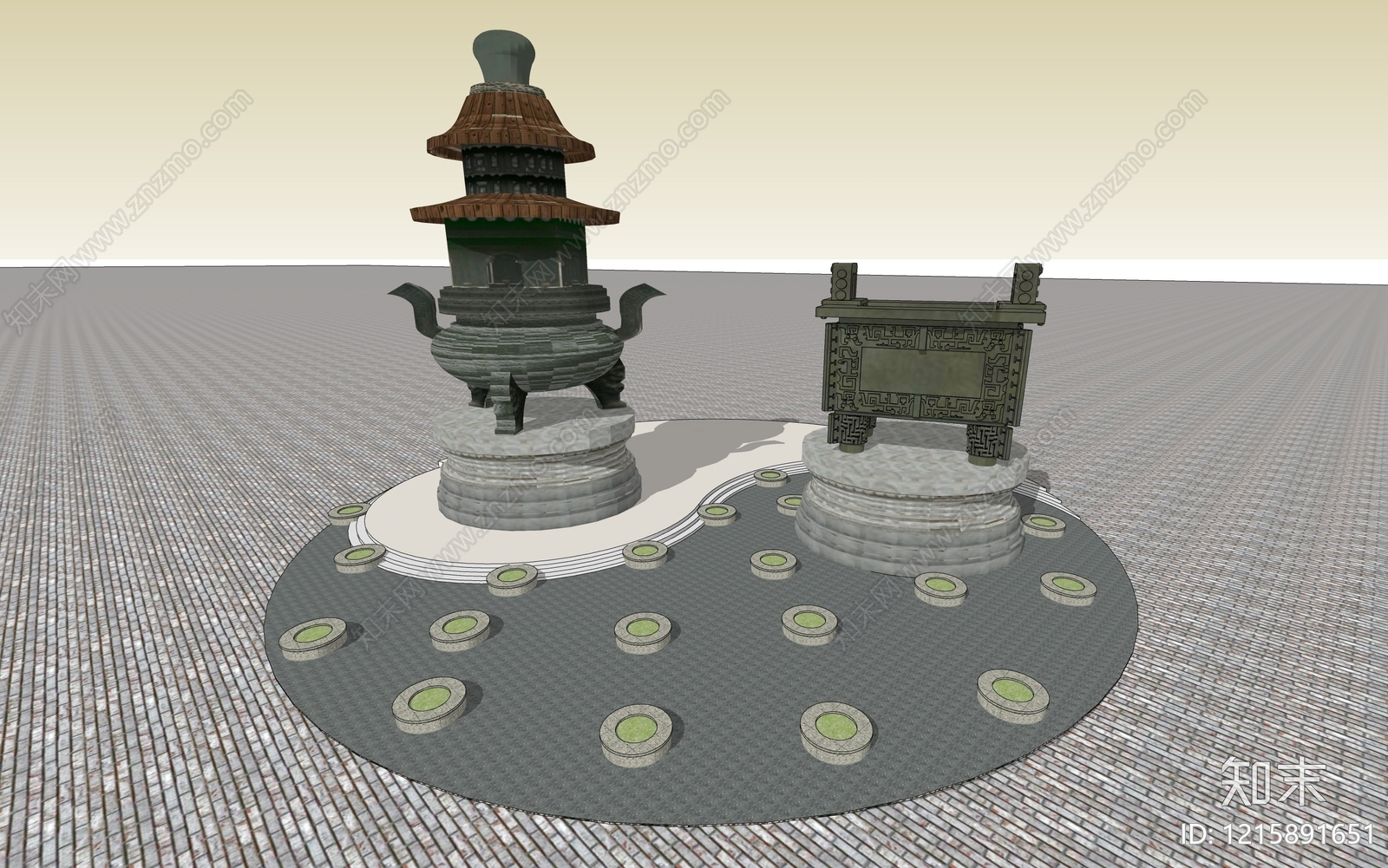 新中式景观其他景观小品SU模型下载【ID:1215891651】