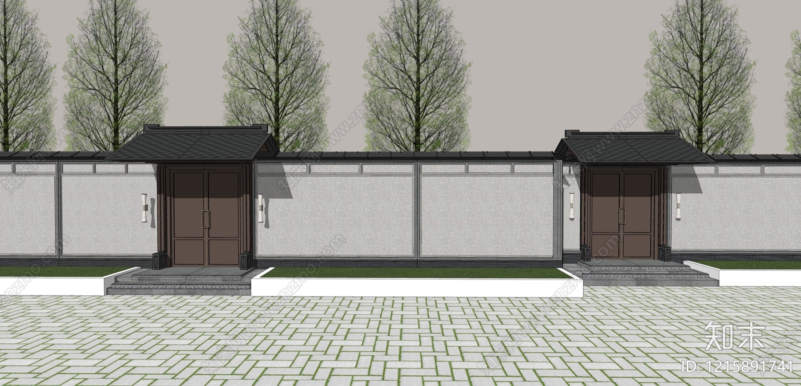 新中式入口大门SU模型下载【ID:1215891741】