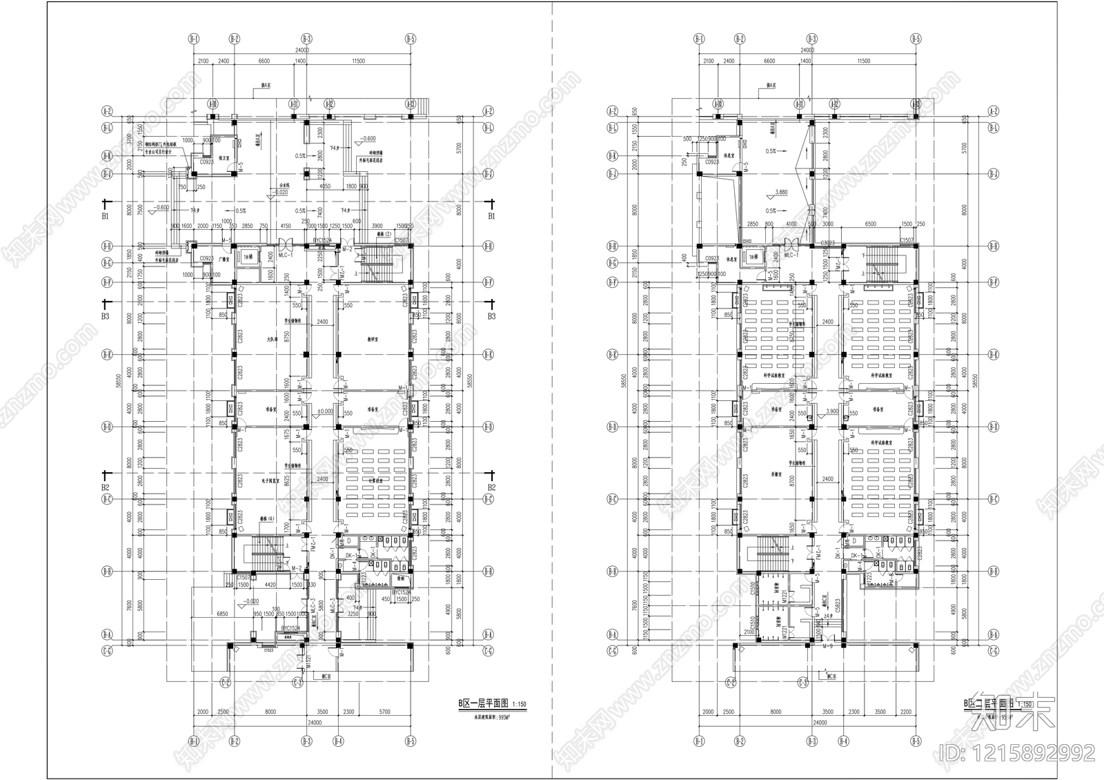 美式学校建筑cad施工图下载【ID:1215892992】
