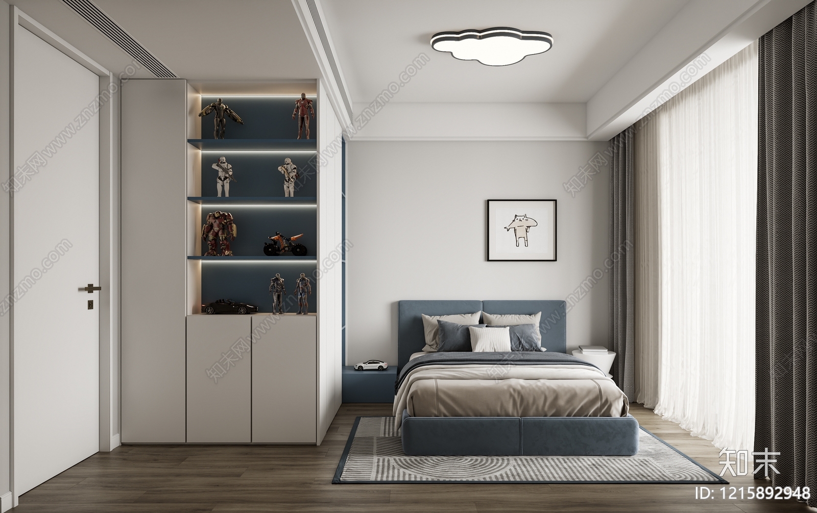 现代简约男孩房3D模型下载【ID:1215892948】
