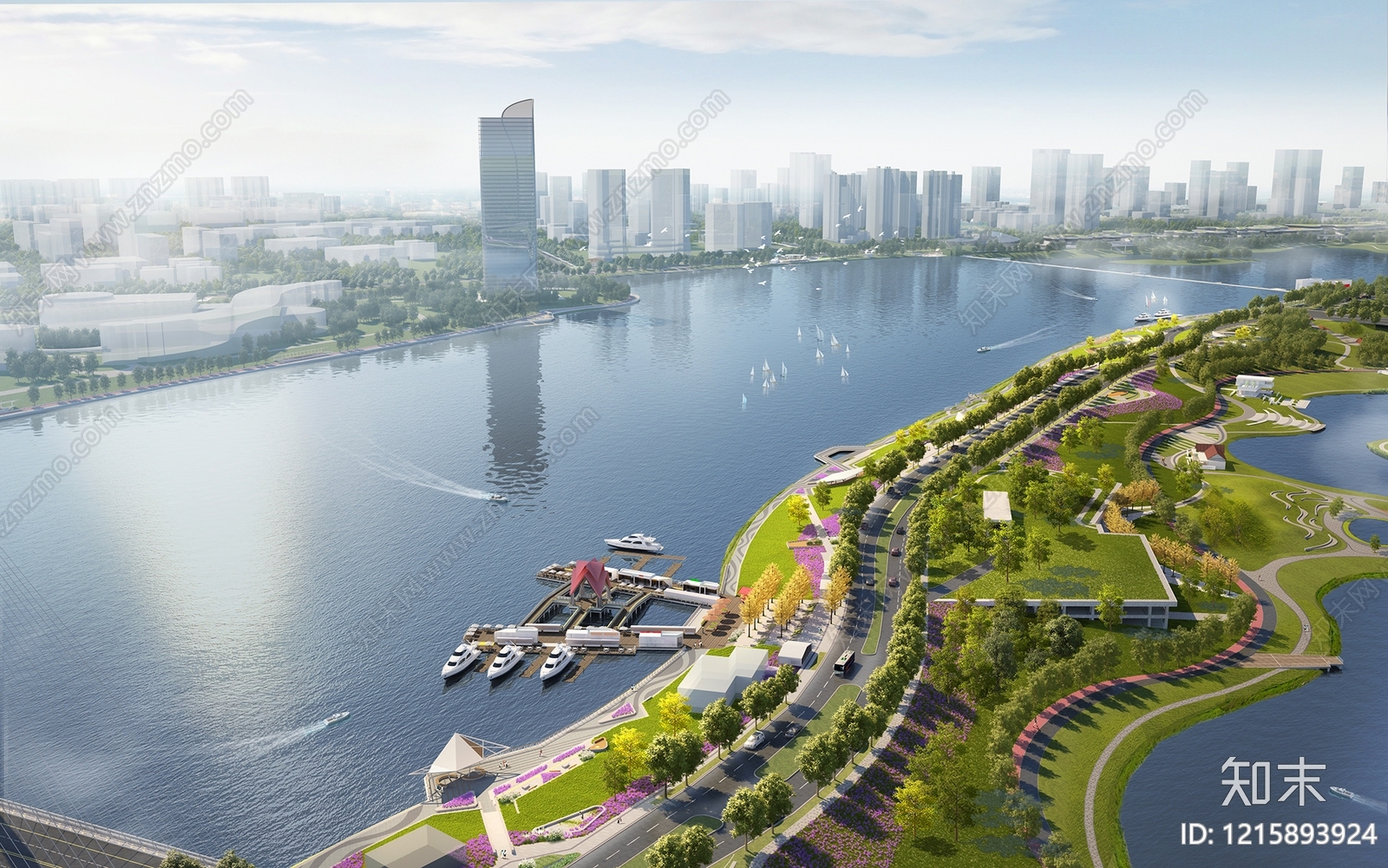 现代主义滨水景观3D模型下载【ID:1215893924】