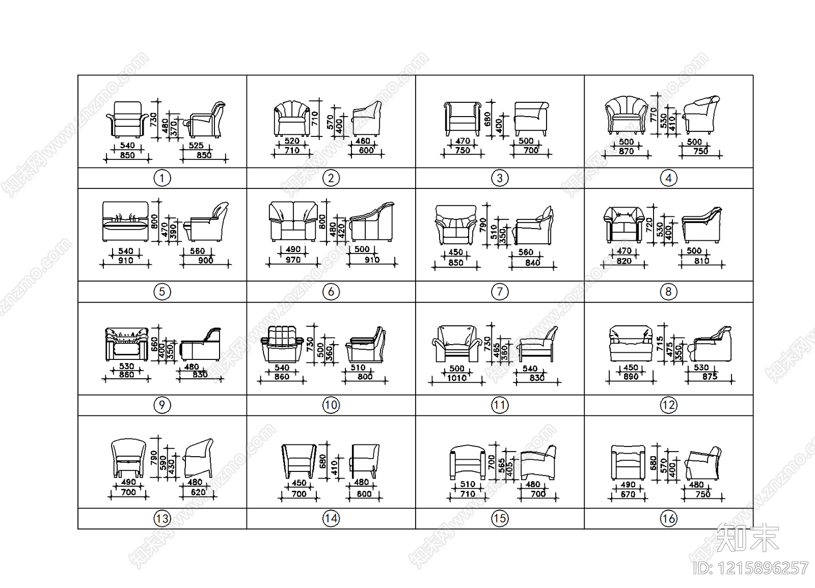 现代简约沙发施工图下载【ID:1215896257】