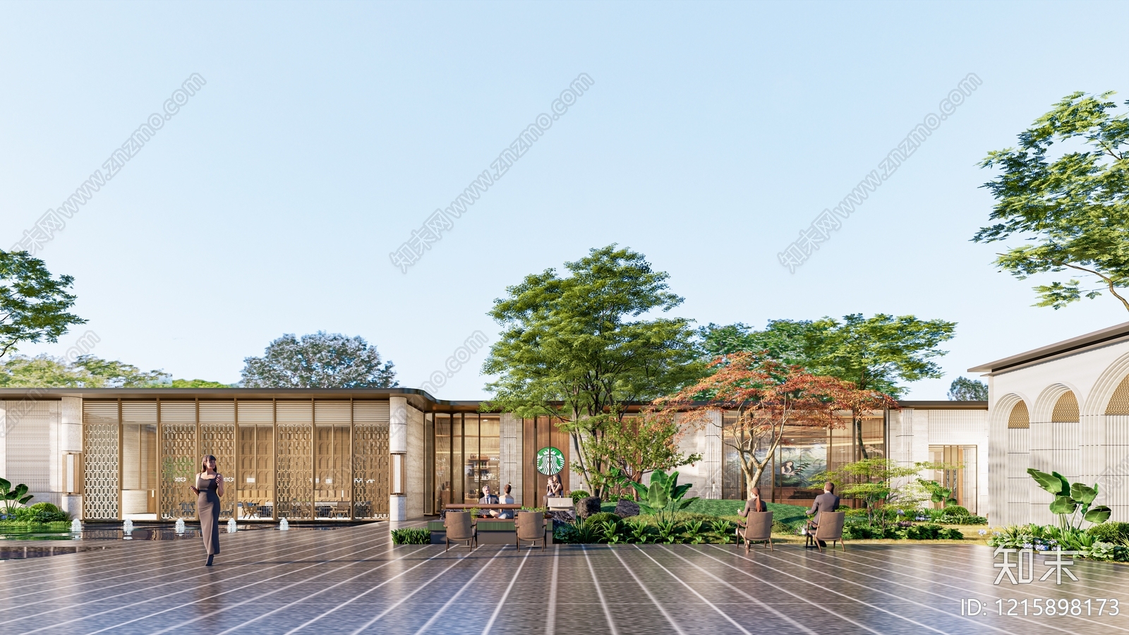 新中式售楼处建筑SU模型下载【ID:1215898173】