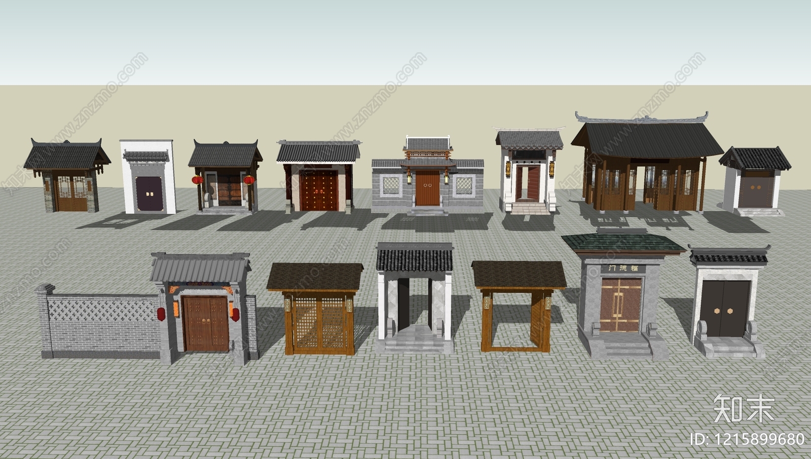 新中式入口大门SU模型下载【ID:1215899680】