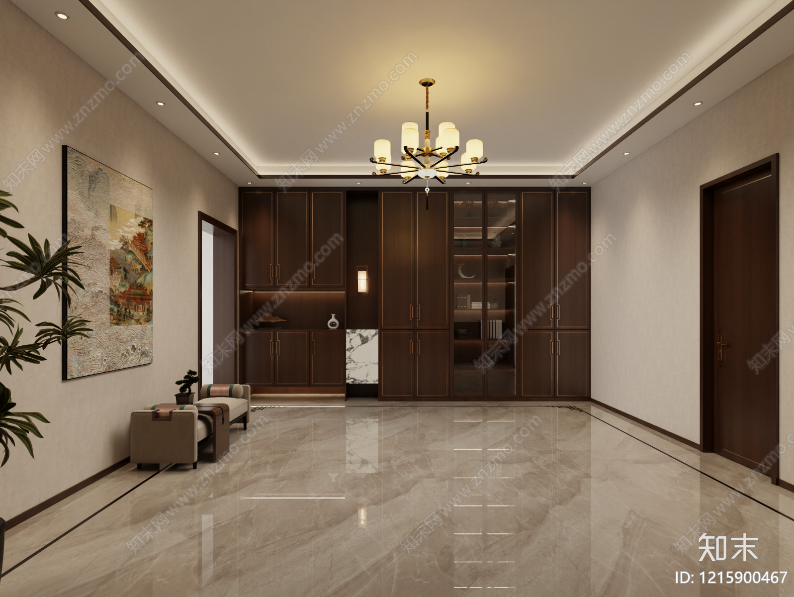 新中式玄关3D模型下载【ID:1215900467】