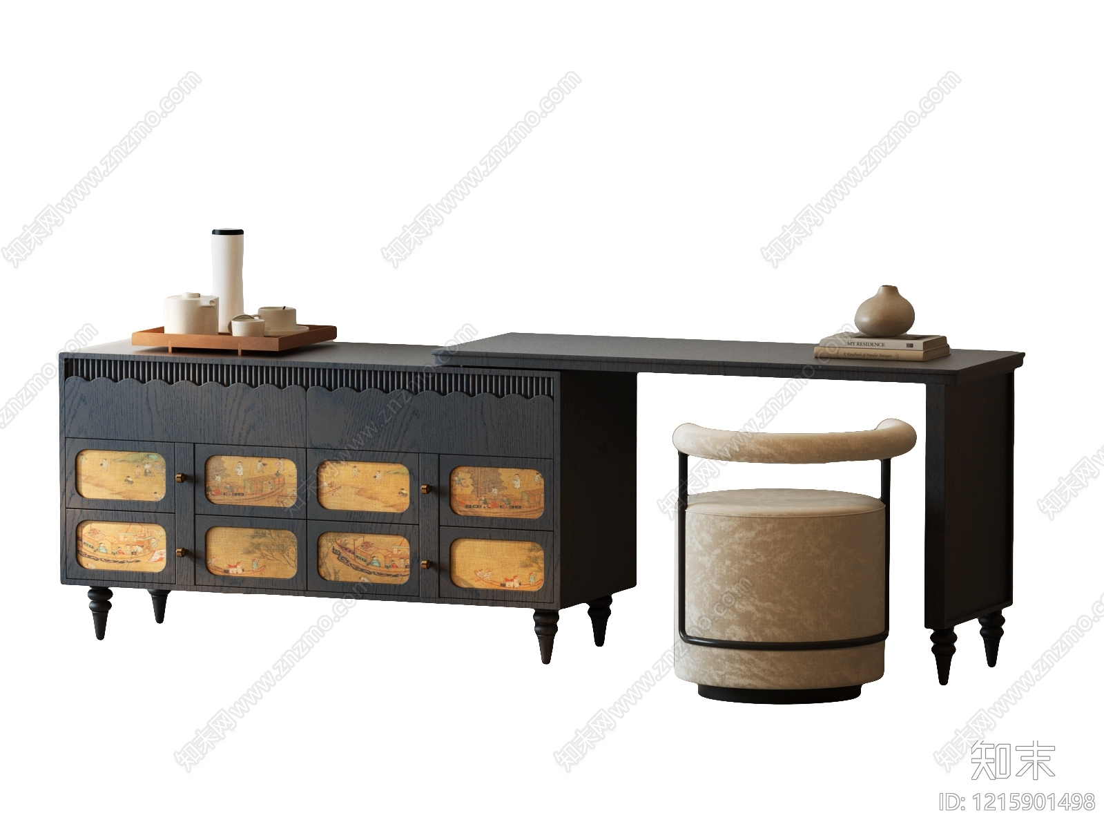 新中式妆台妆凳3D模型下载【ID:1215901498】