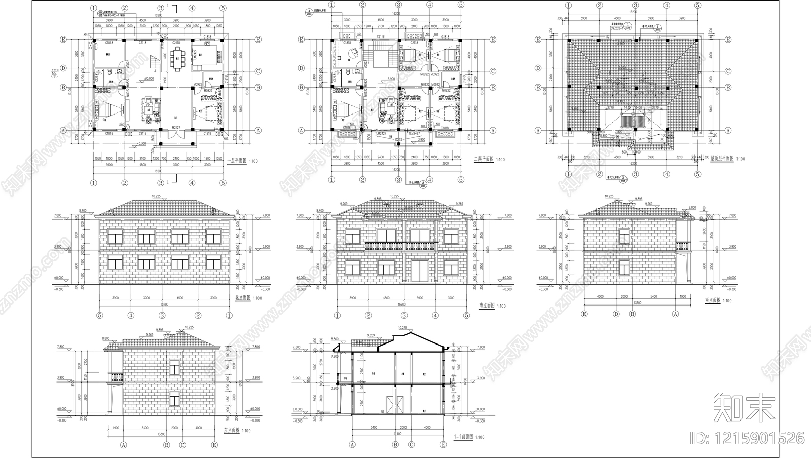 欧式中式别墅建筑施工图下载【ID:1215901526】