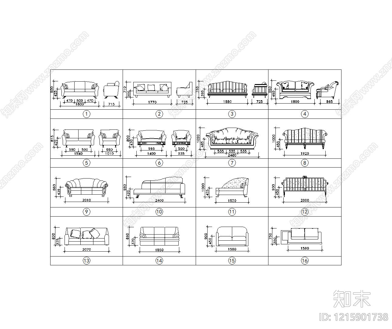 现代简约沙发施工图下载【ID:1215901738】