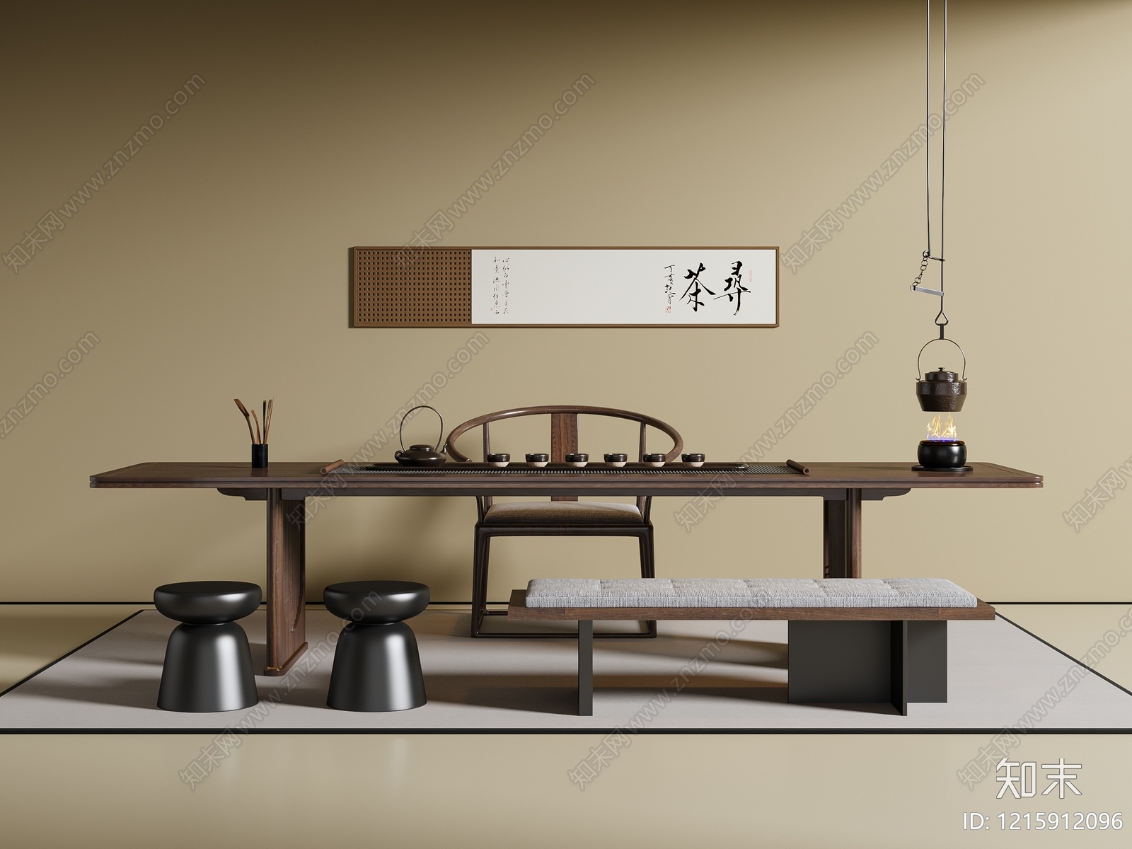 新中式茶桌椅3D模型下载【ID:1215912096】