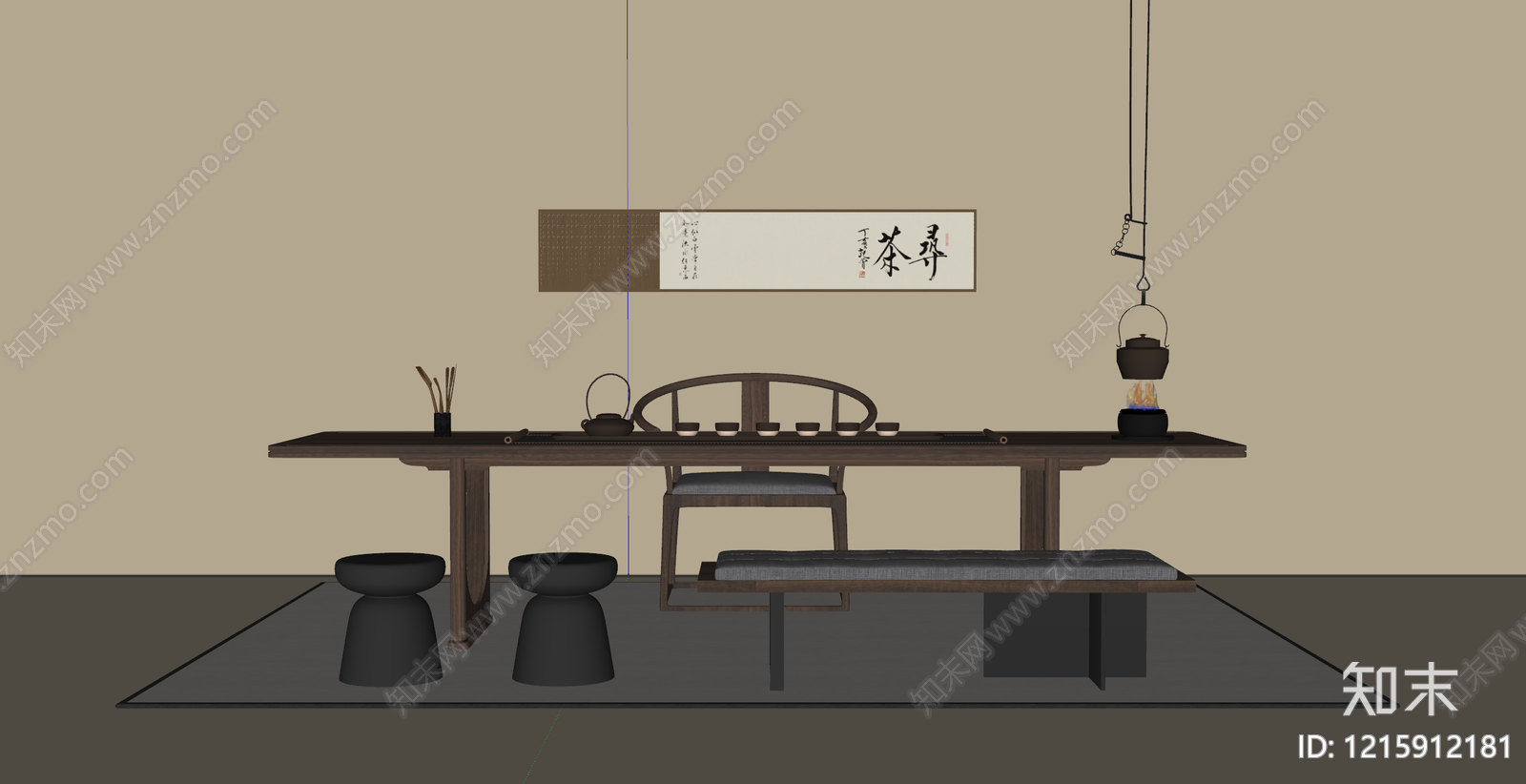 新中式茶桌椅SU模型下载【ID:1215912181】