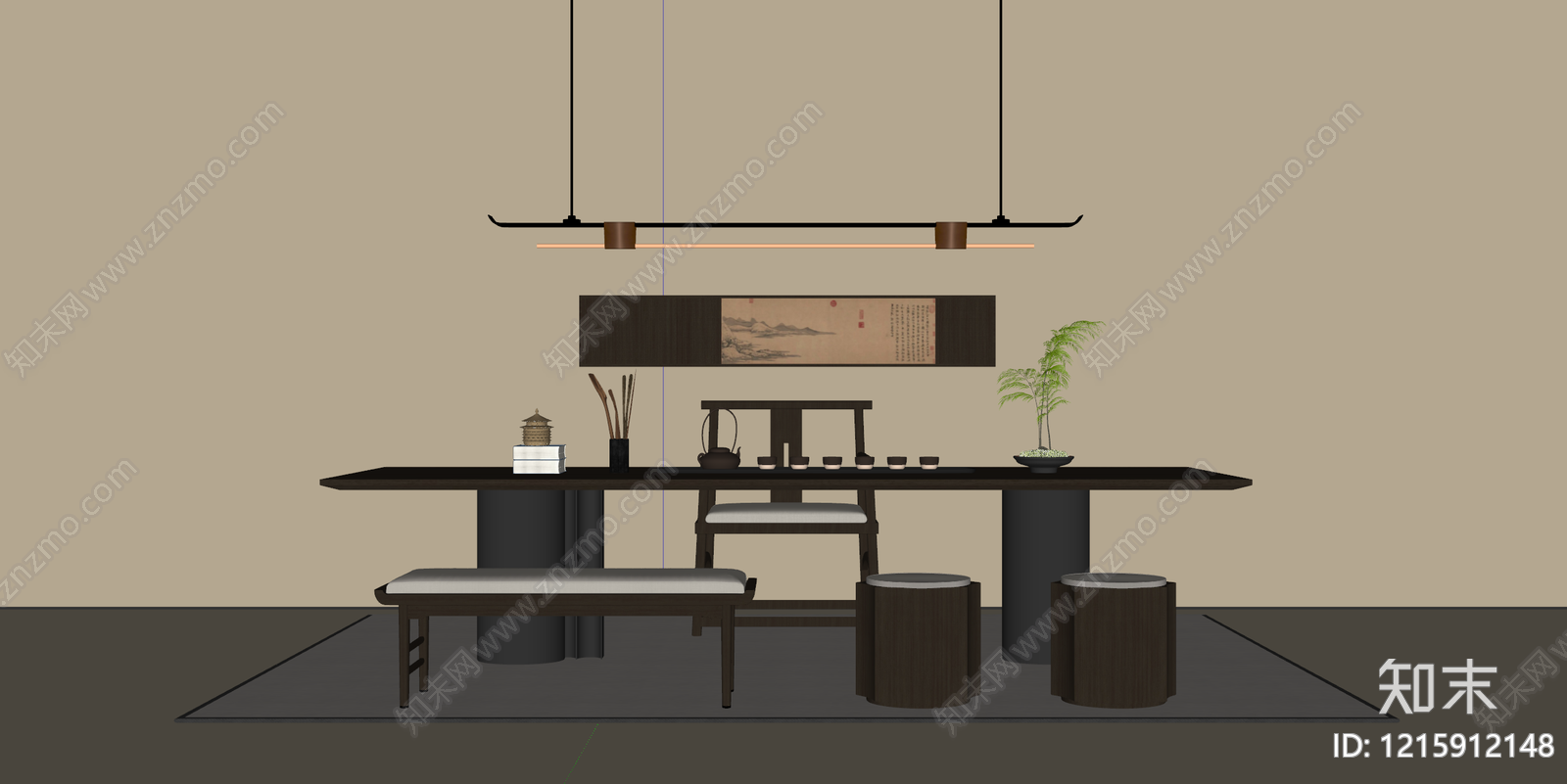 新中式茶桌椅SU模型下载【ID:1215912148】