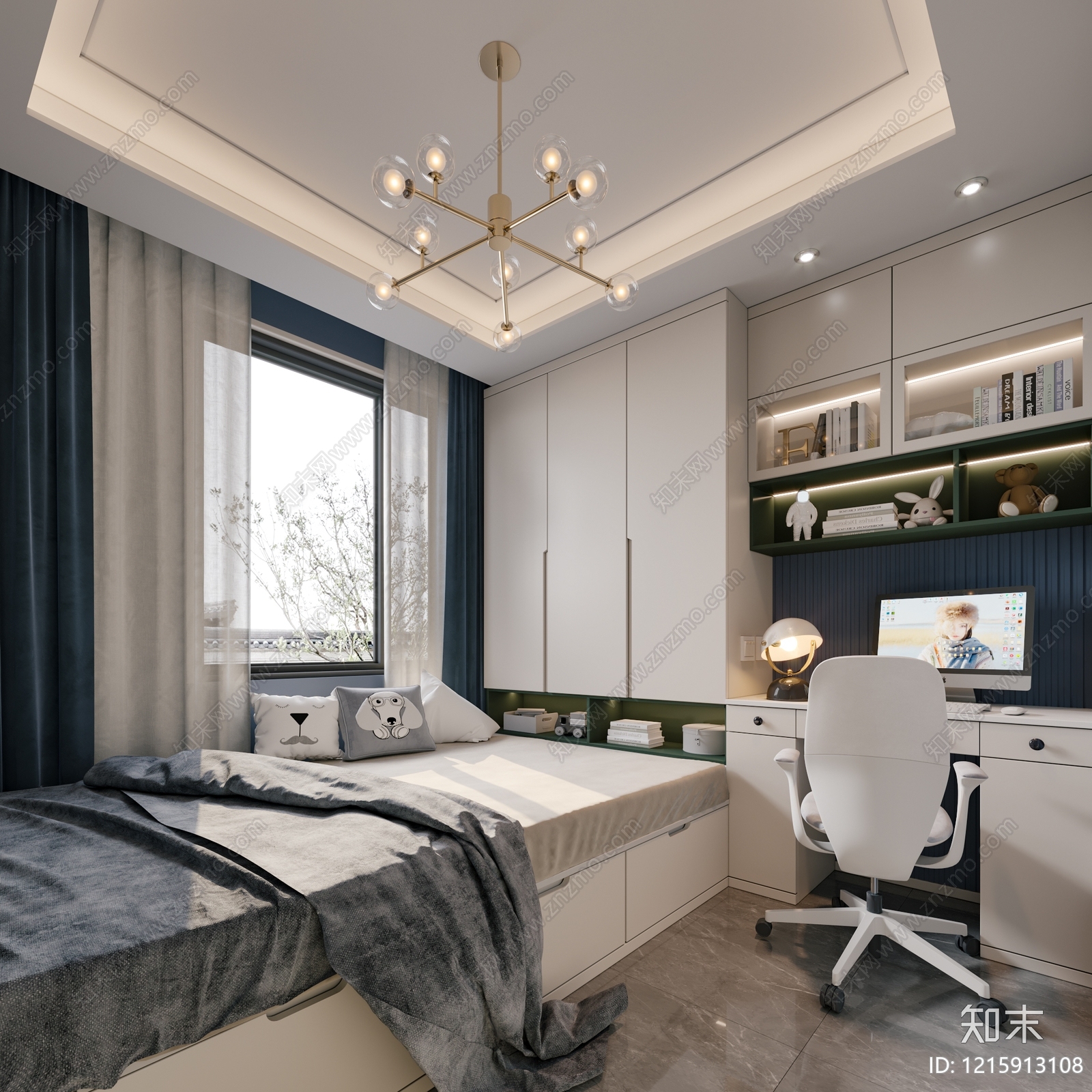 现代简约男孩房3D模型下载【ID:1215913108】
