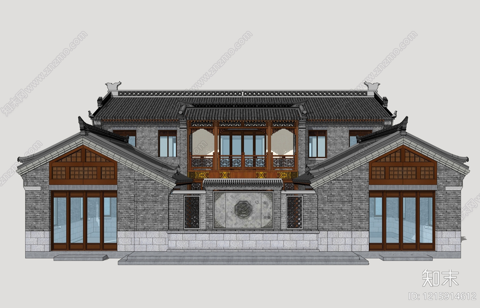 新中式四合院SU模型下载【ID:1215914612】