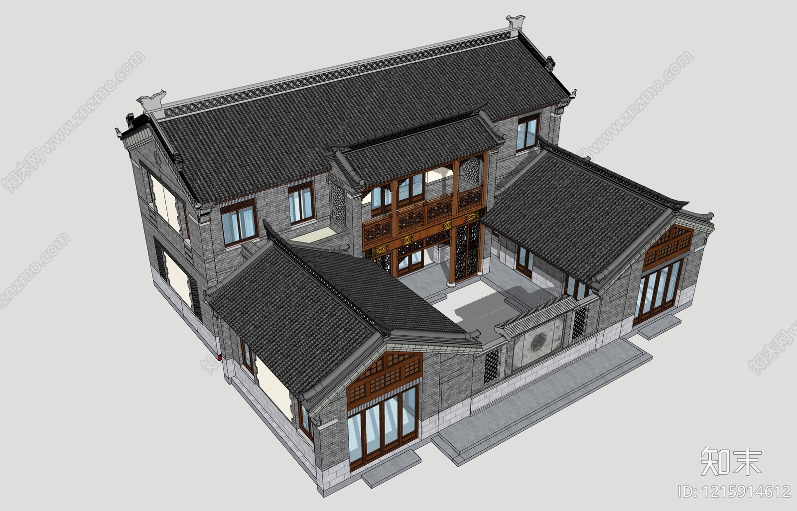 新中式四合院SU模型下载【ID:1215914612】