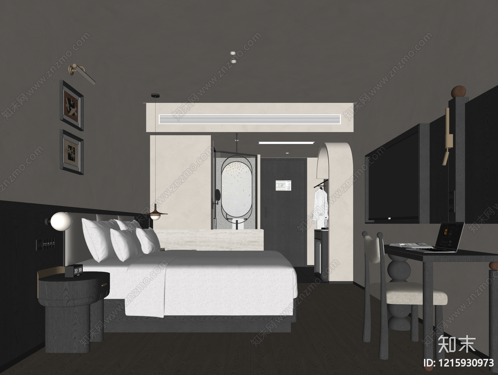 现代简约酒店客房SU模型下载【ID:1215930973】