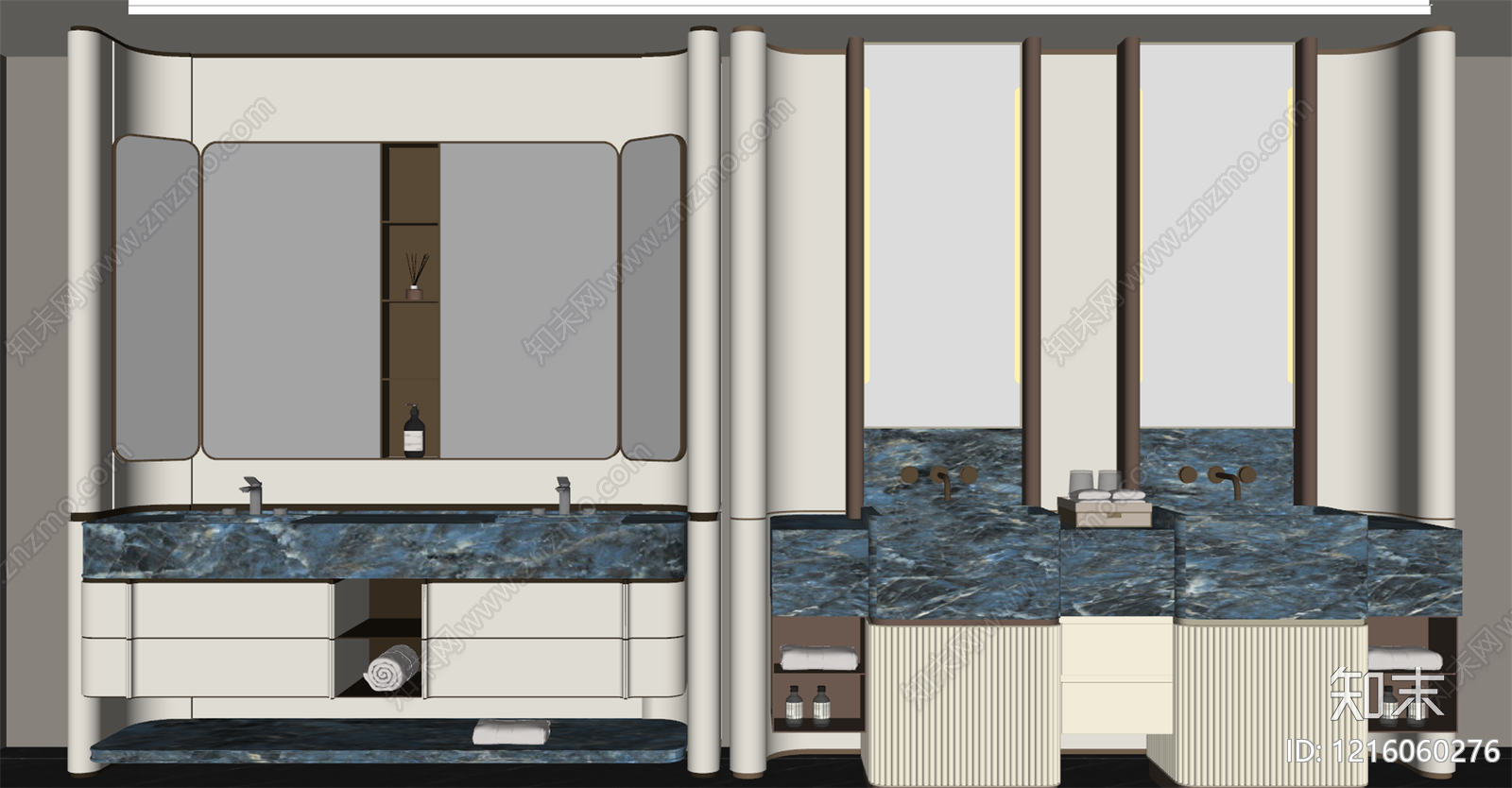 意式轻奢浴室柜SU模型下载【ID:1216060276】