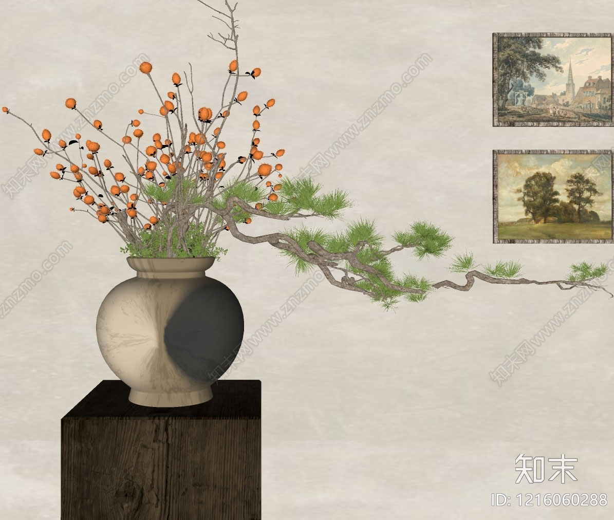 新中式花艺SU模型下载【ID:1216060288】