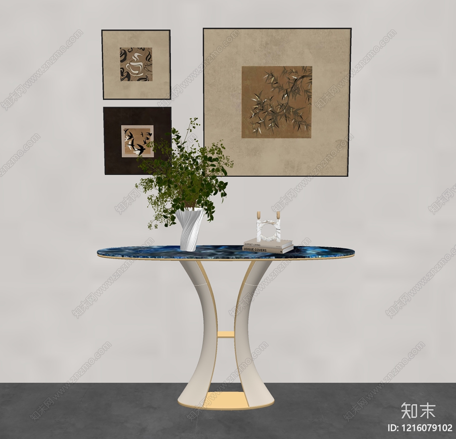 新中式玄关柜SU模型下载【ID:1216079102】