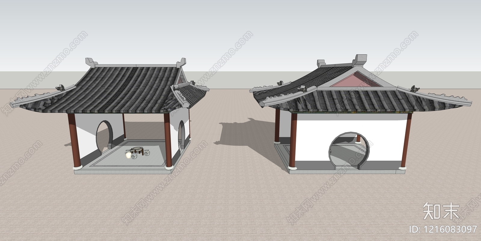 新中式古建筑SU模型下载【ID:1216083097】