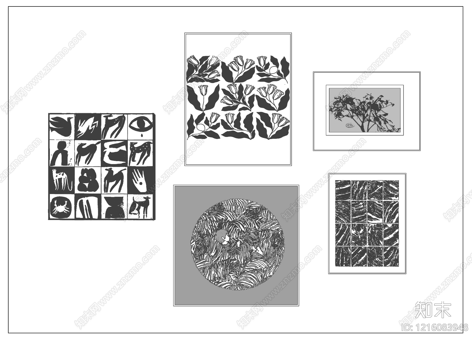 现代中古挂画施工图下载【ID:1216083948】