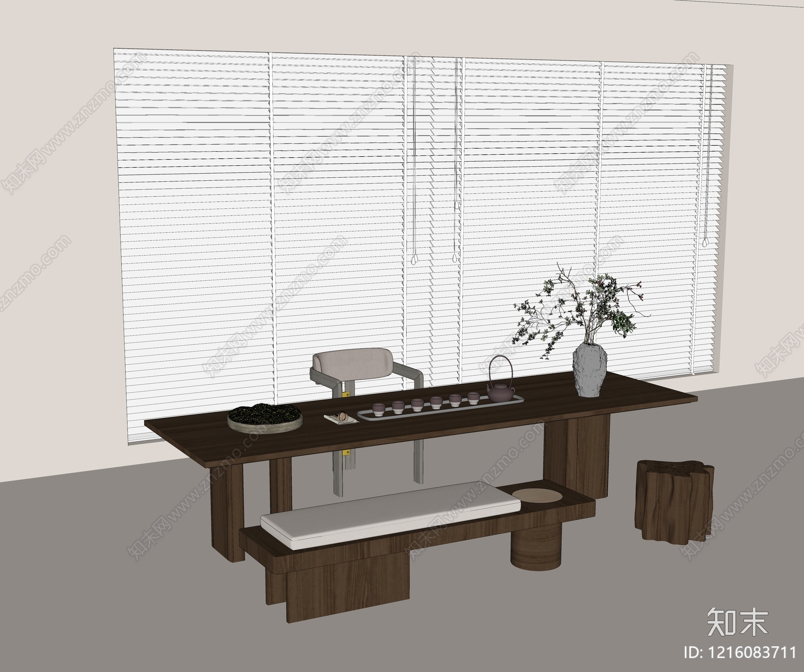 新中式茶桌椅SU模型下载【ID:1216083711】
