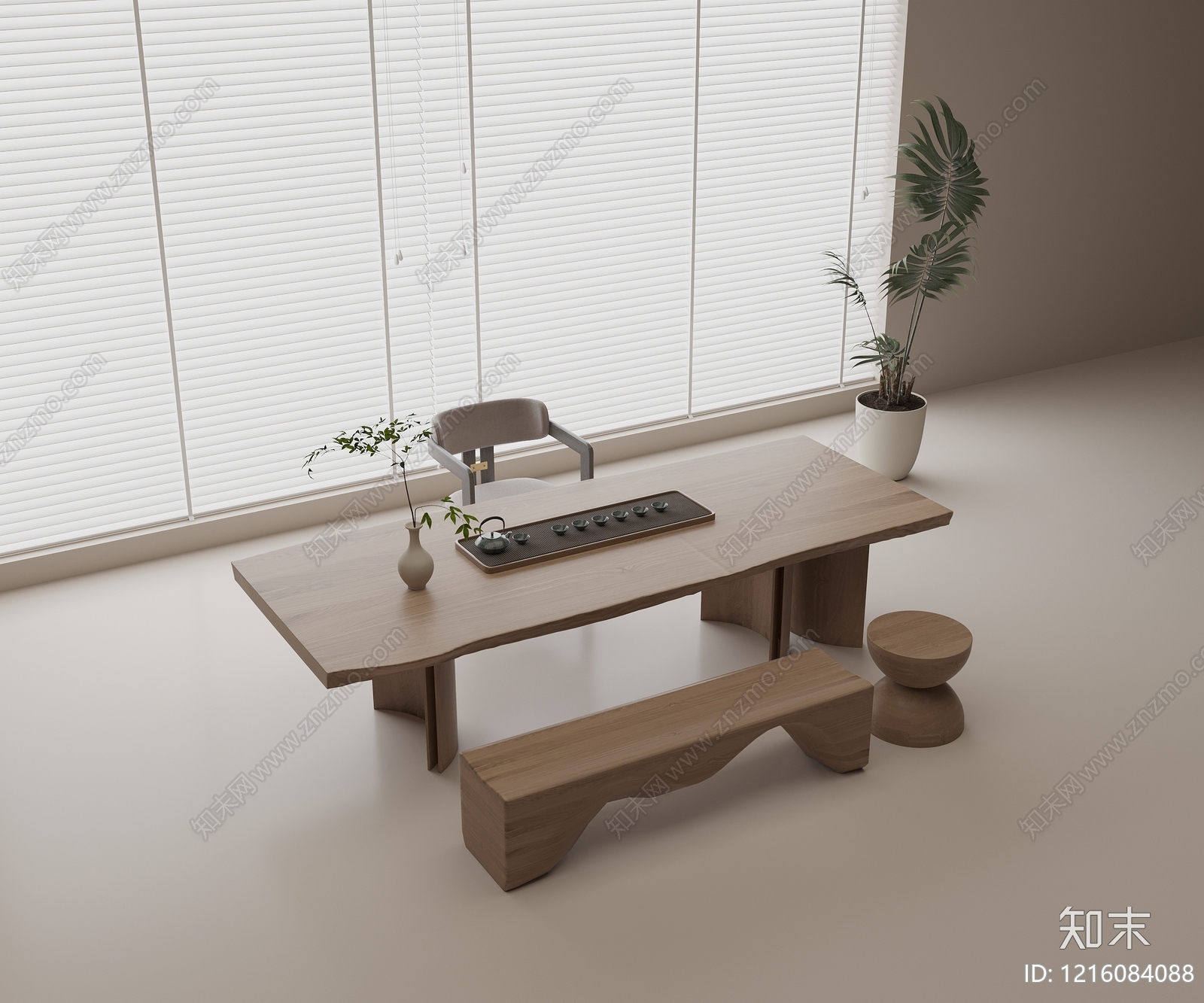 新中式茶桌椅3D模型下载【ID:1216084088】