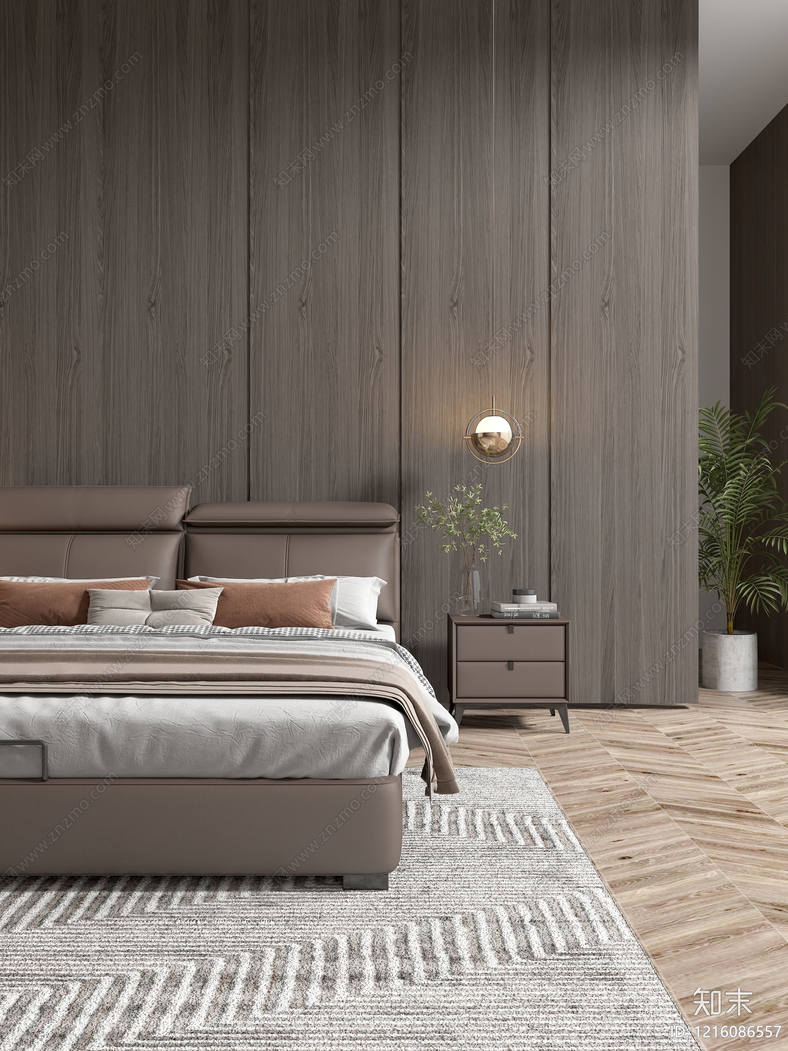 现代简约双人床3D模型下载【ID:1216086557】