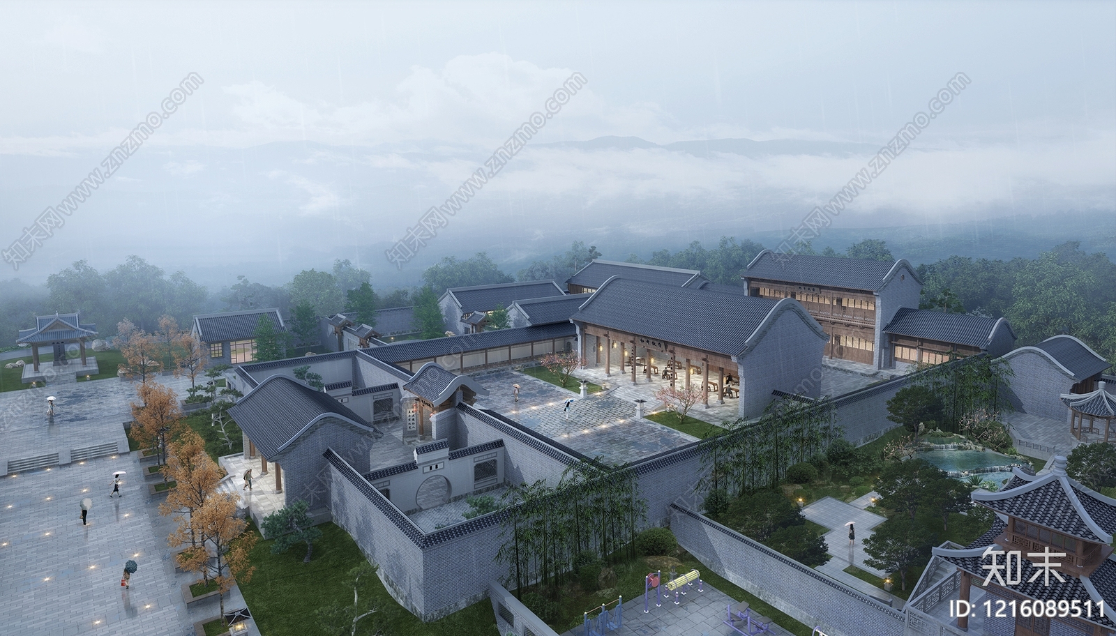 新中式四合院3D模型渲染效果图