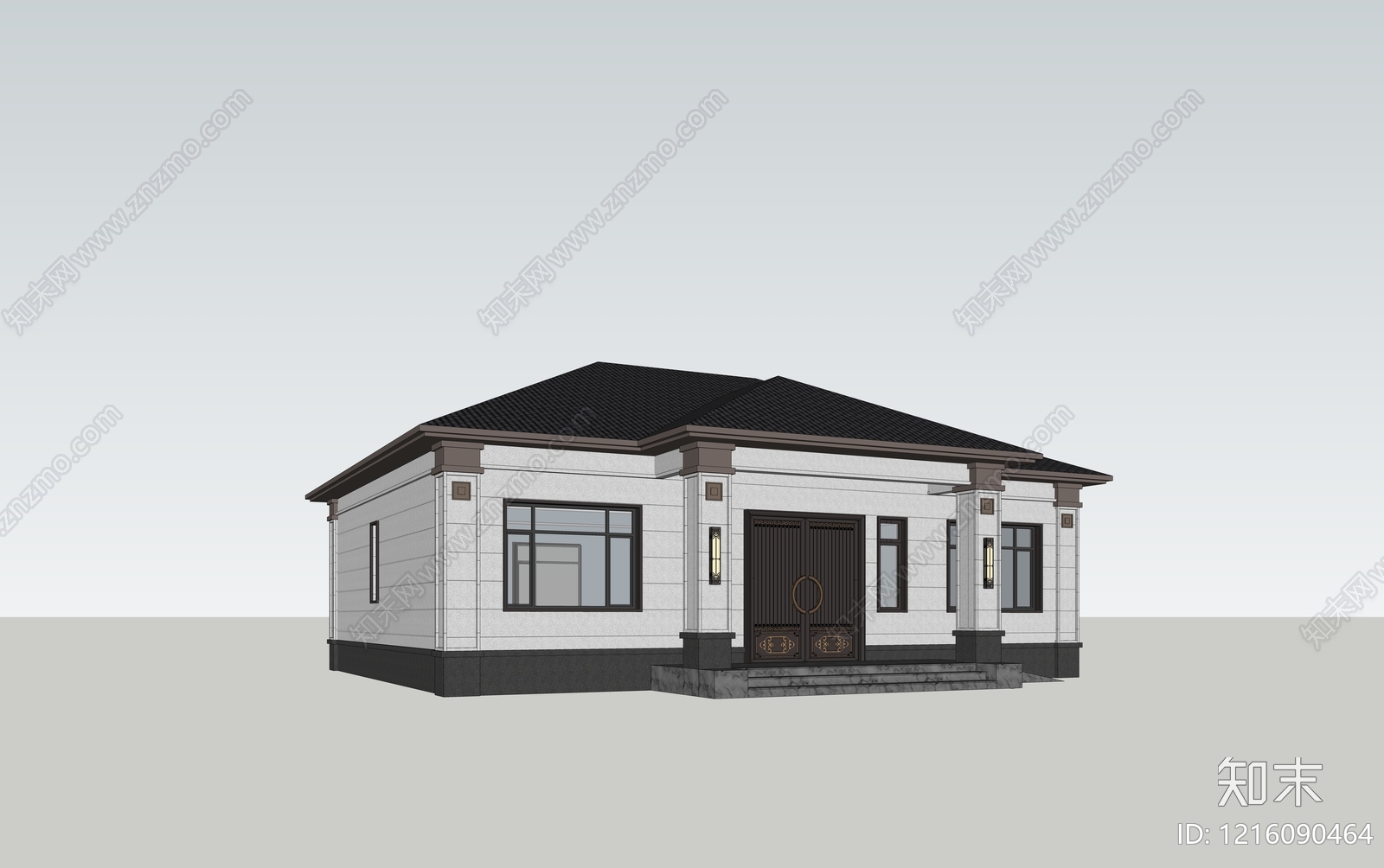 新中式独栋别墅SU模型下载【ID:1216090464】