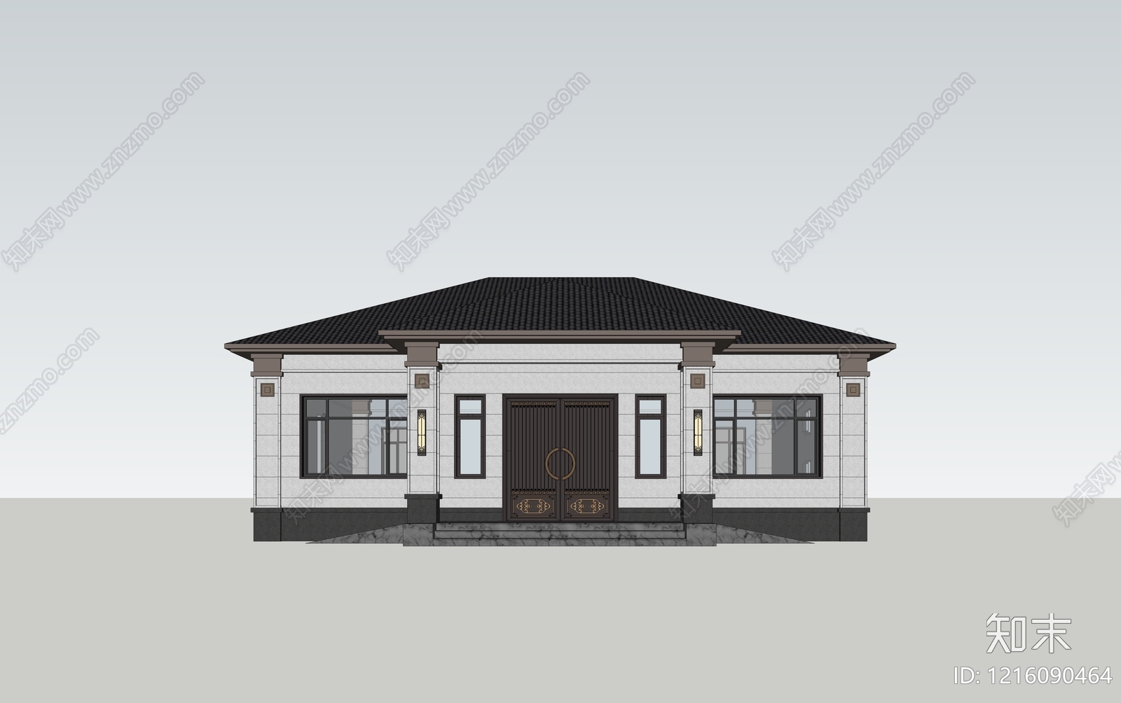 新中式独栋别墅SU模型下载【ID:1216090464】