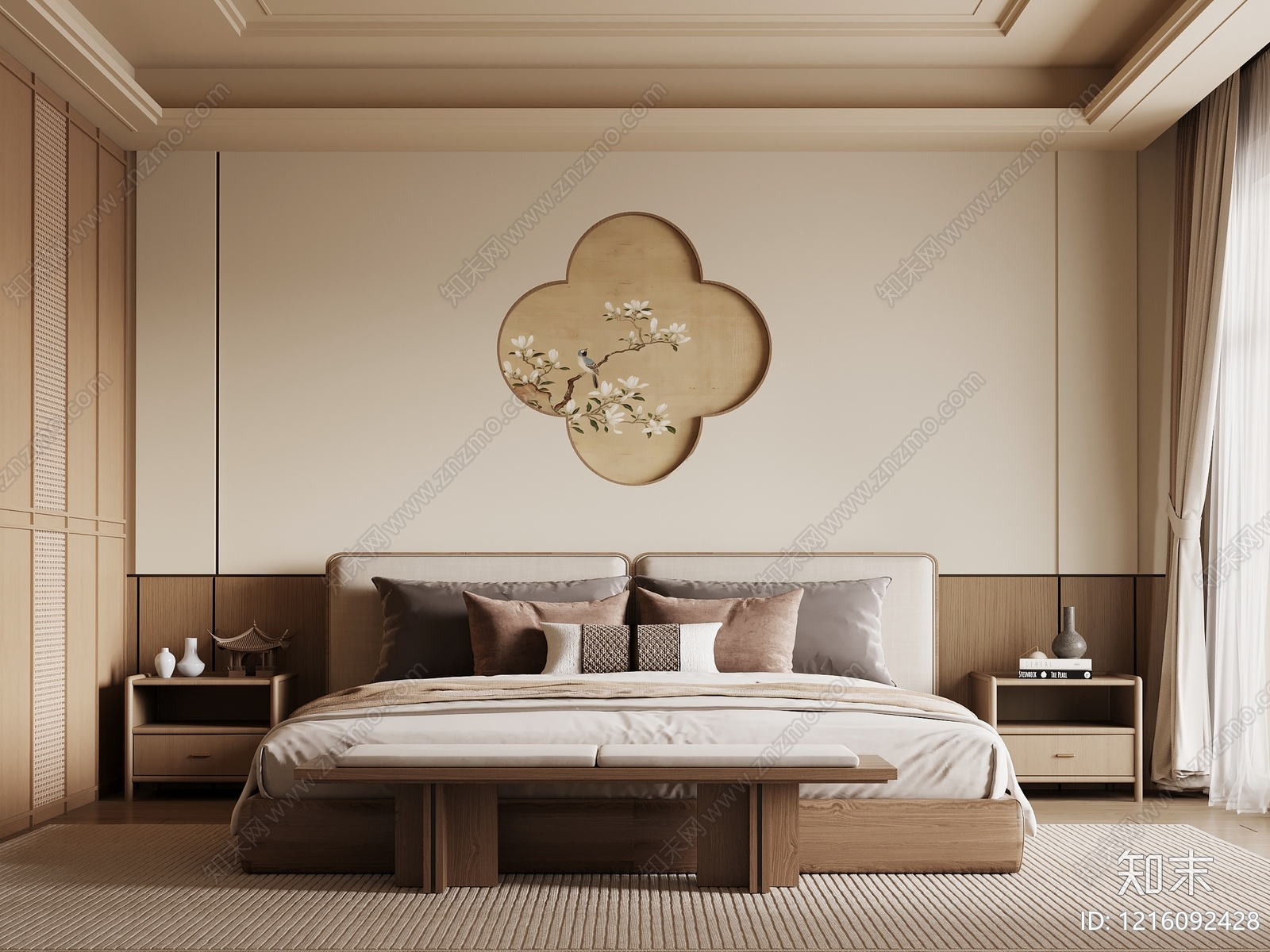 新中式次卧3D模型下载【ID:1216092428】
