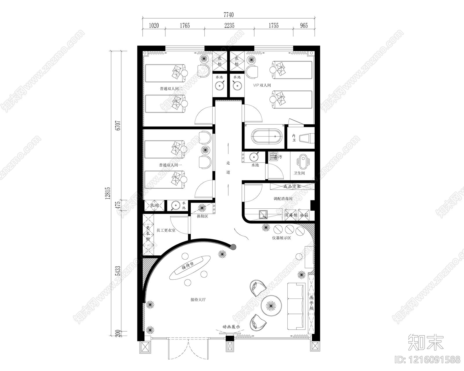 现代美容院施工图下载【ID:1216091588】
