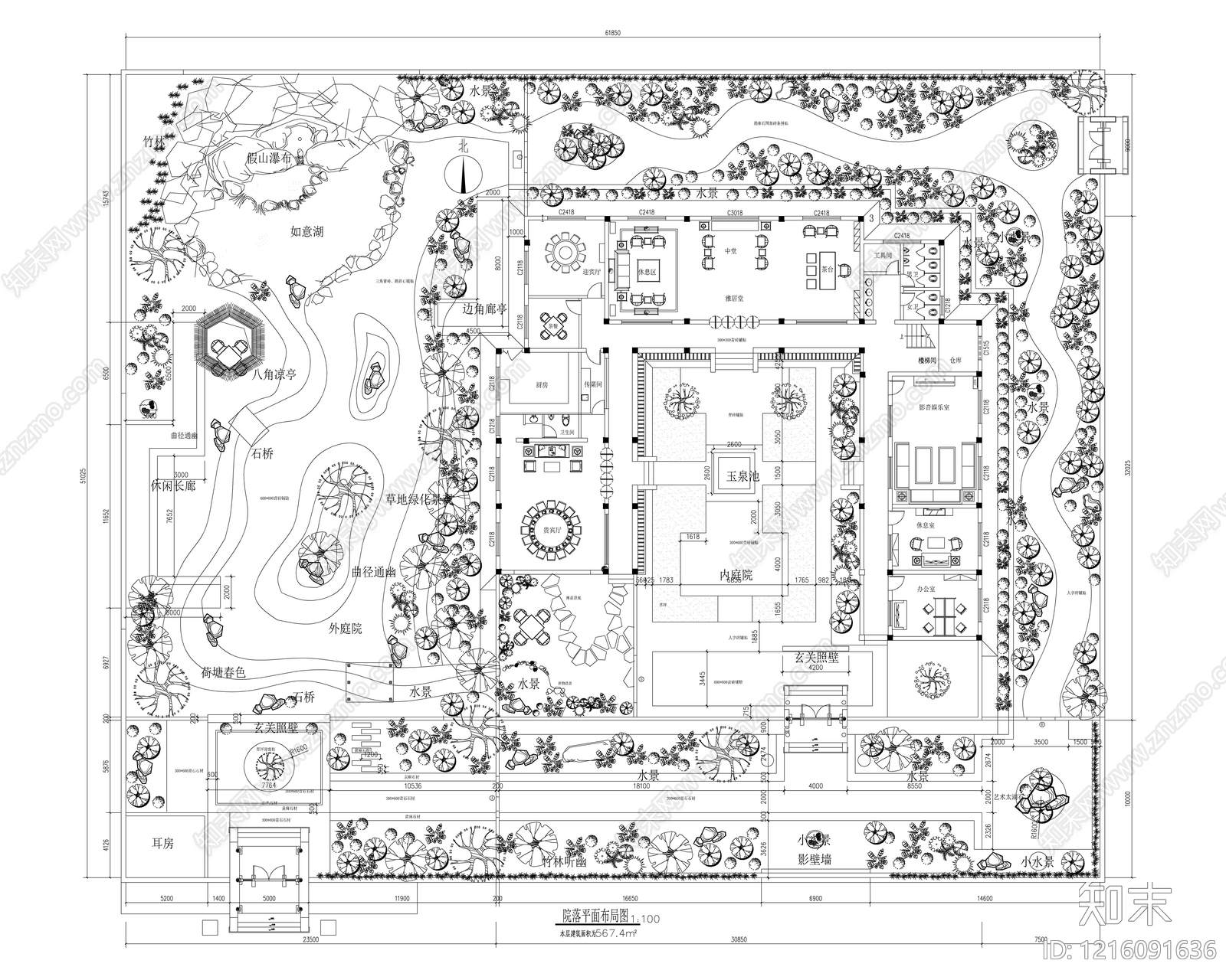 新中式庭院施工图下载【ID:1216091636】