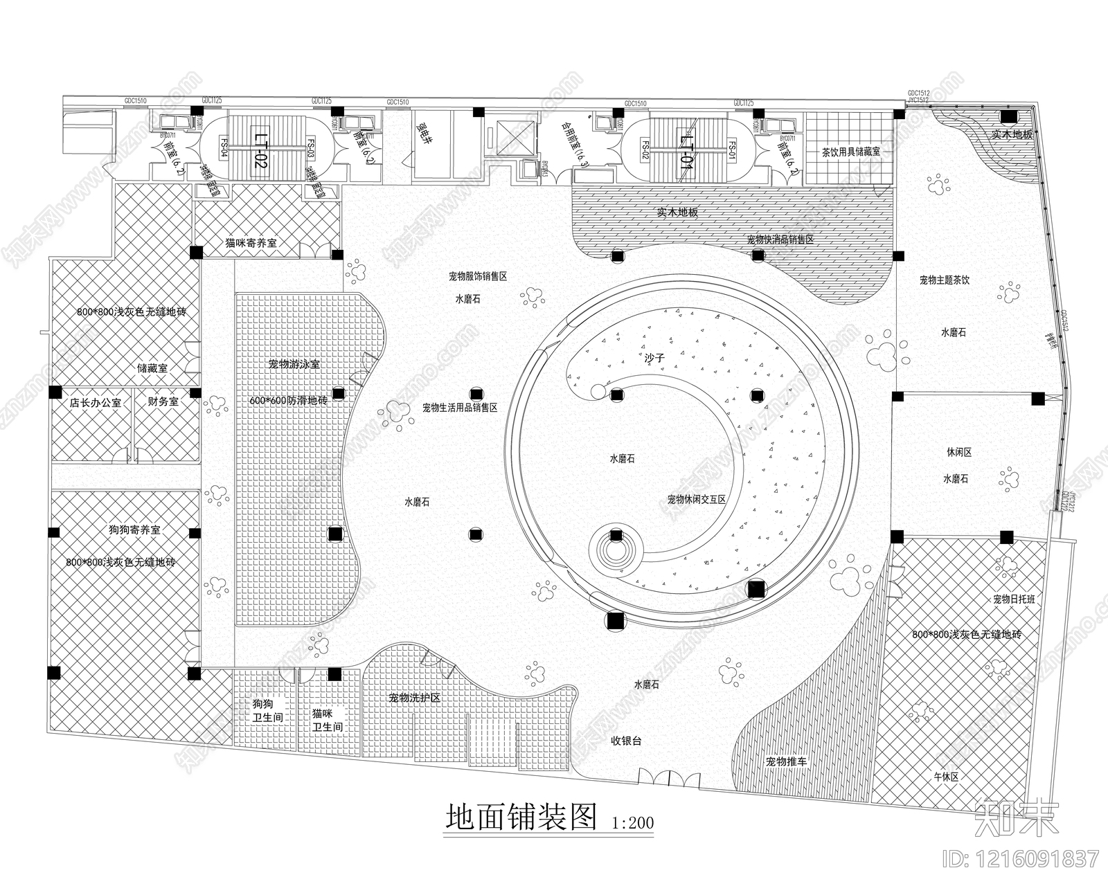 现代宠物店cad施工图下载【ID:1216091837】