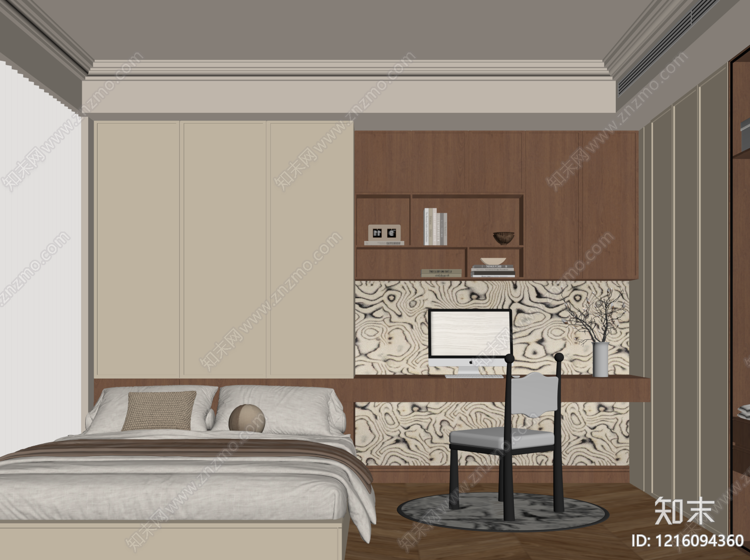 现代榻榻米卧室SU模型下载【ID:1216094360】