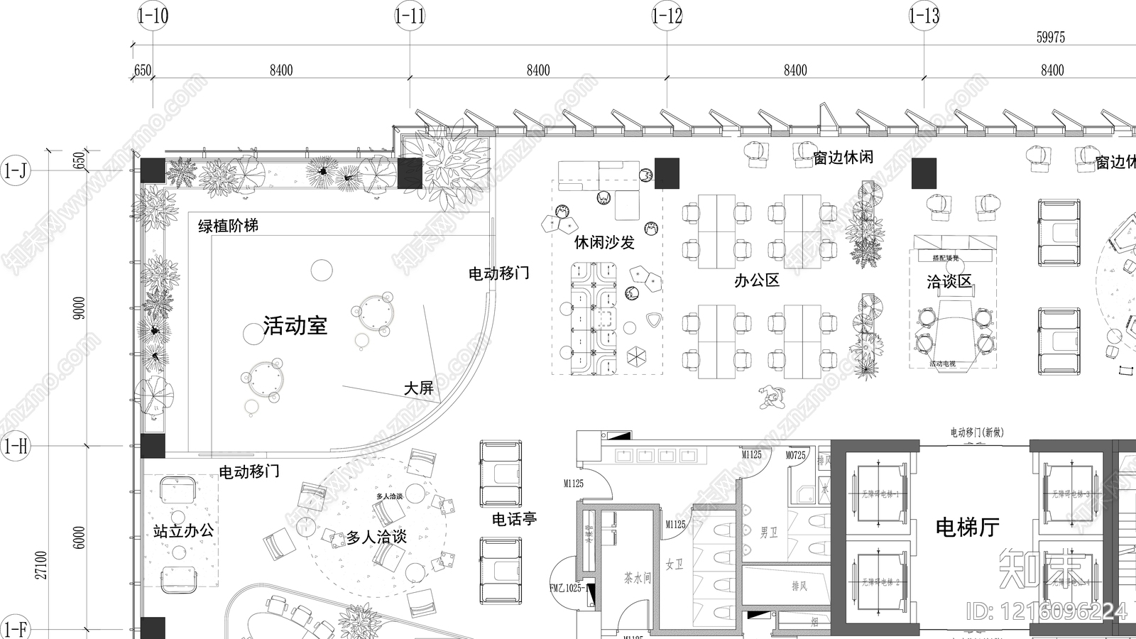 极简开放办公室cad施工图下载【ID:1216096224】
