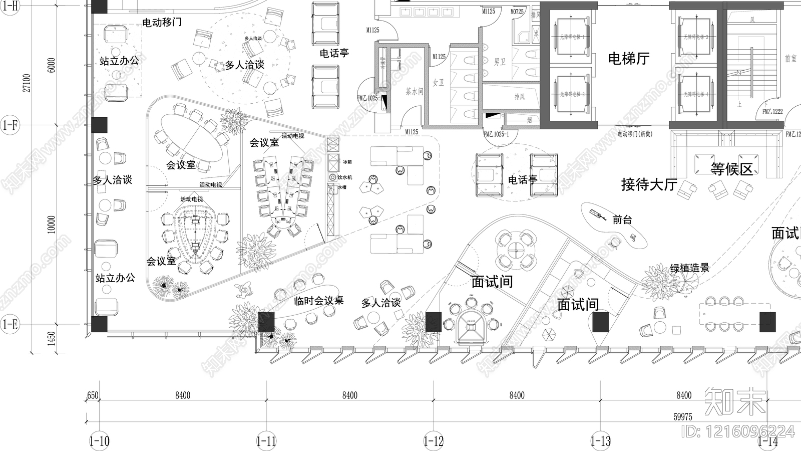 极简开放办公室cad施工图下载【ID:1216096224】